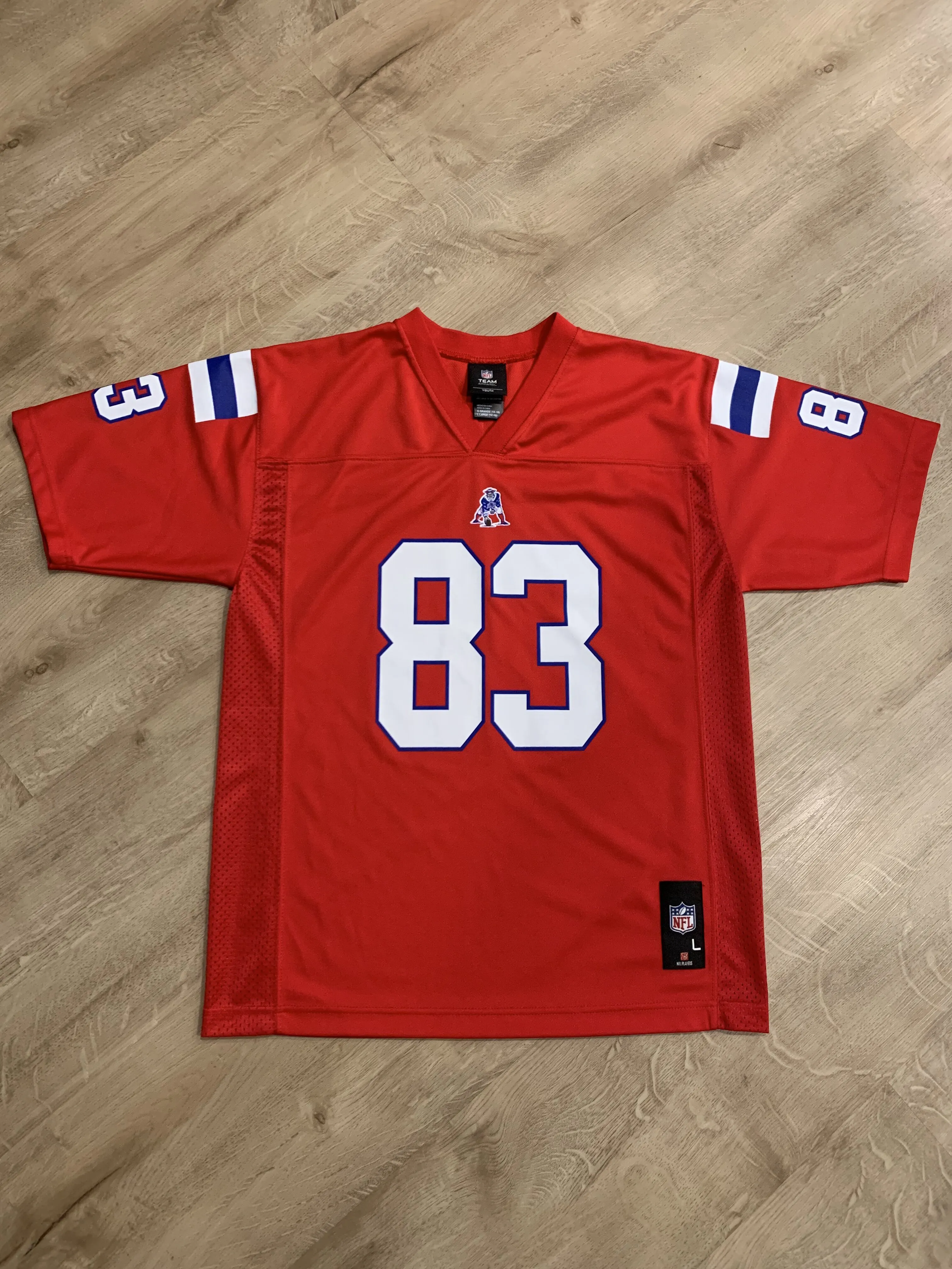 Product image for NFL Team Apparel New England Patriots Wes Welker #83 Youth Boys Large L (14-16) Jersey Red Throwback Football