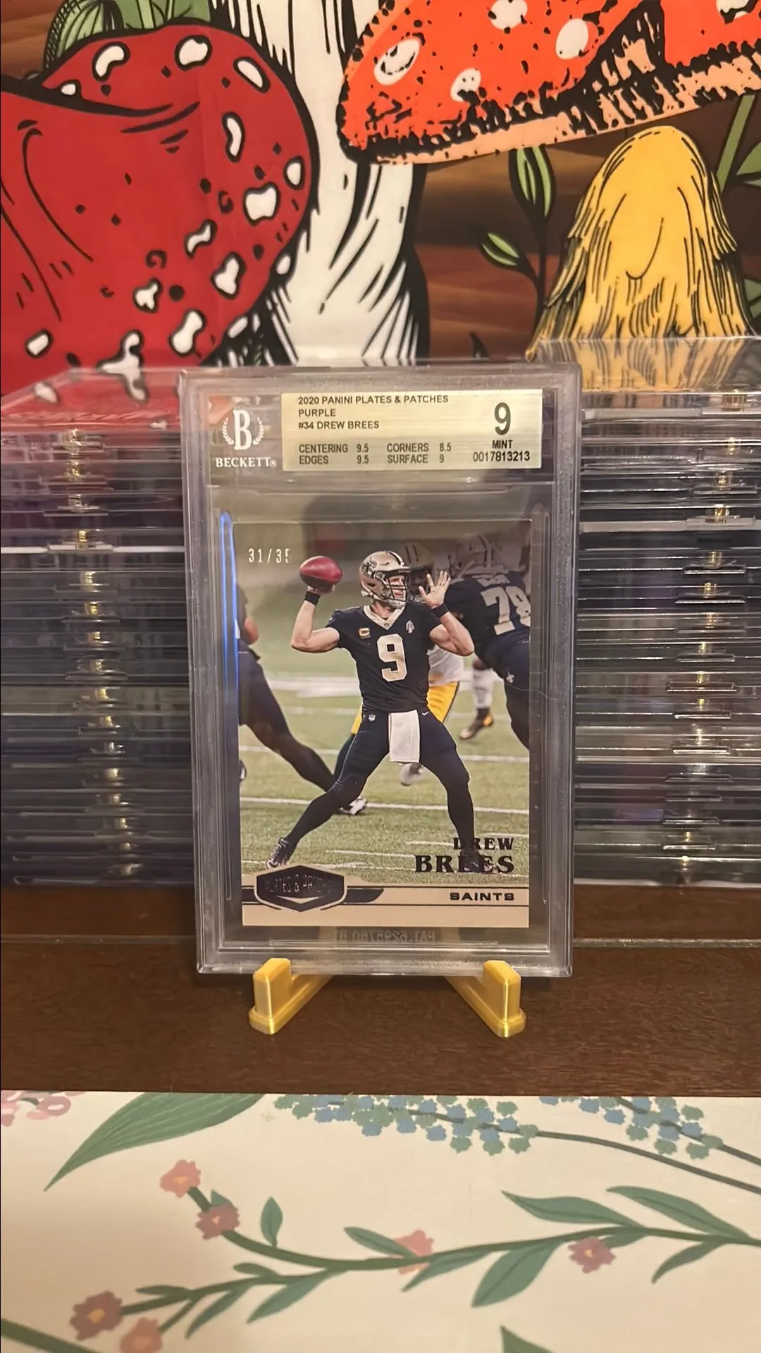 Product image for 2020 Panini Plates & Patches Purple #34 Drew Brees 31/35 BGS 9