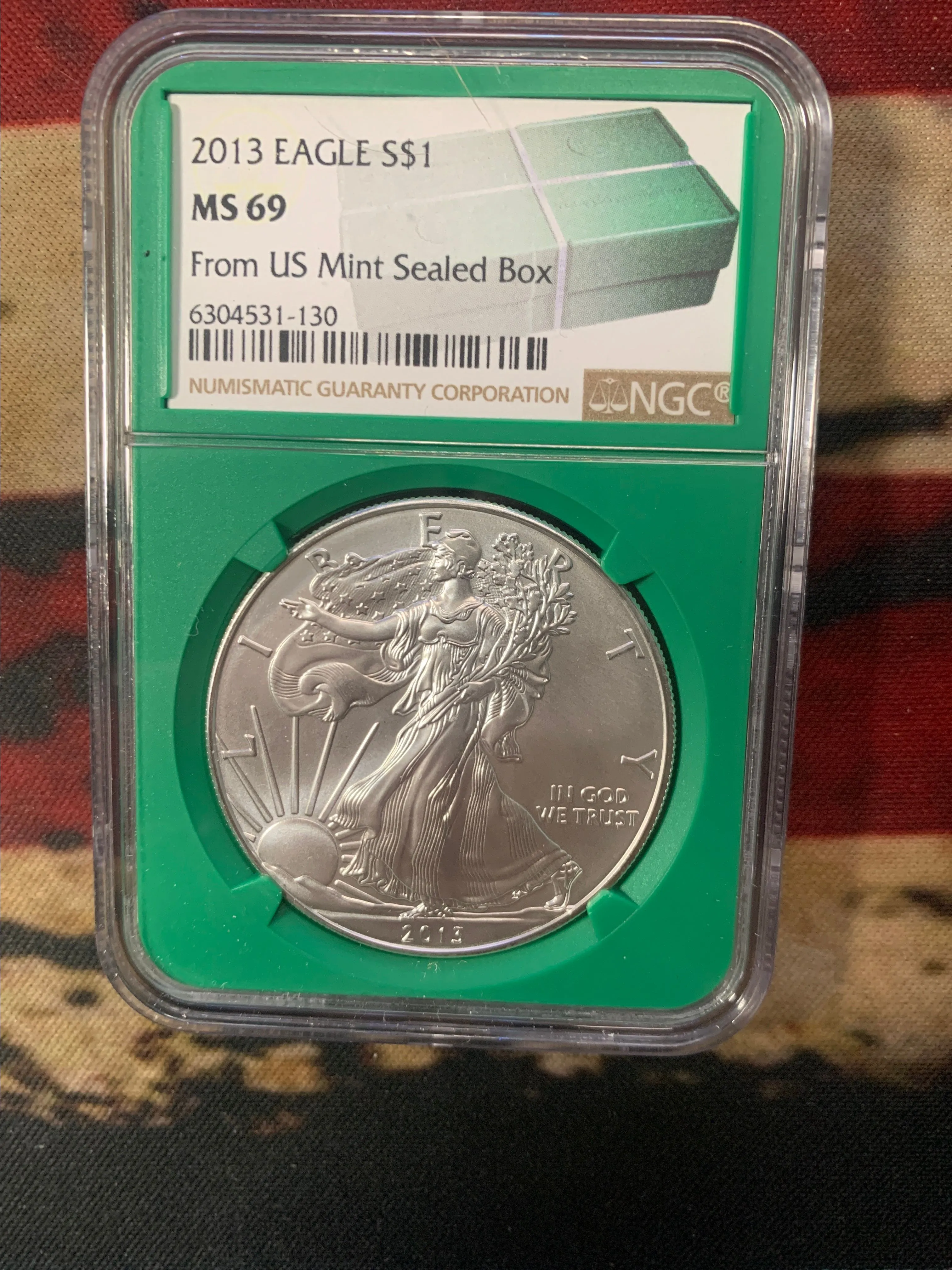 Product image for 2013 FROM U.S. MINT SEALED BOX MS69 AMERICAN SILVER EAGLE NGC GRADED GREEN CORE