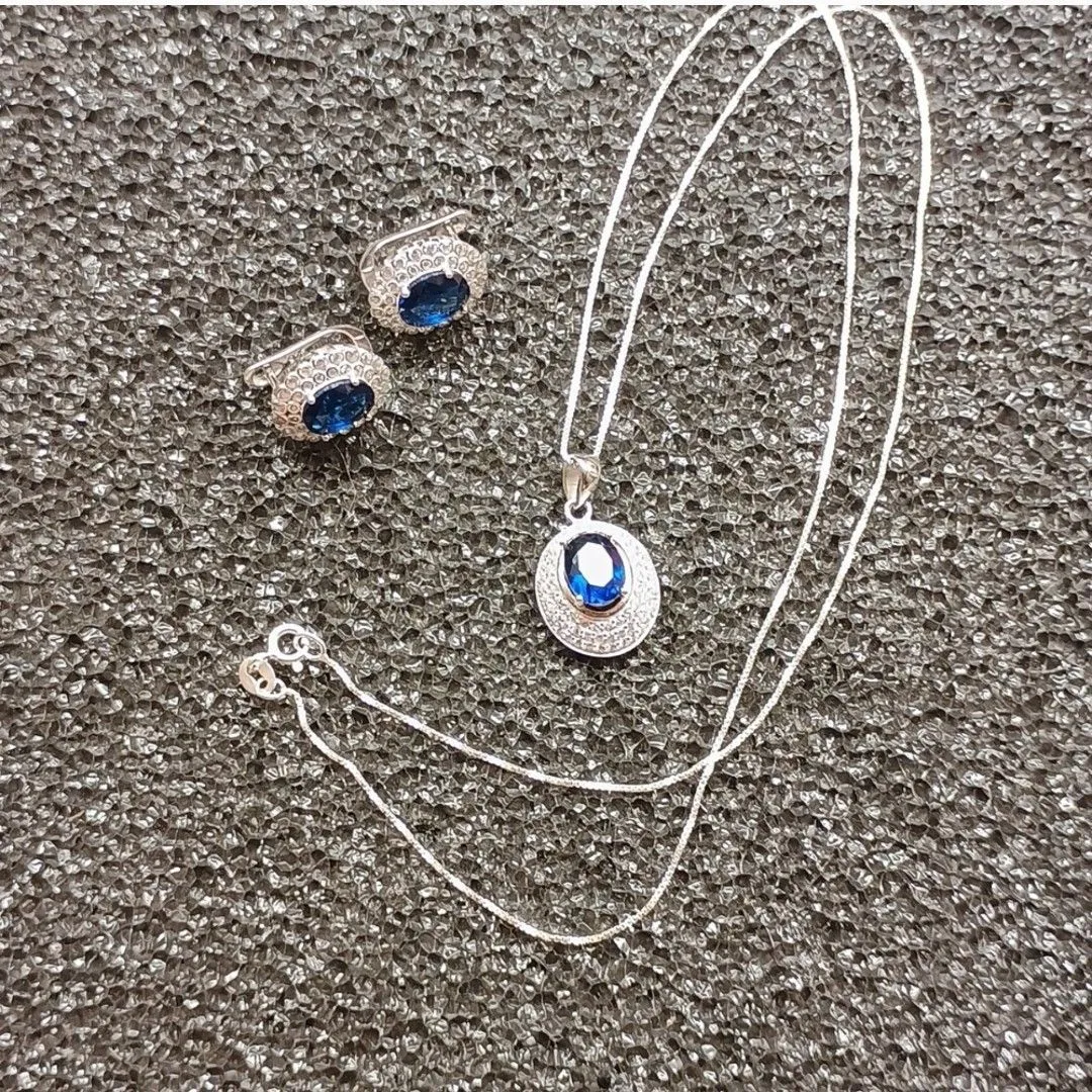 Product image for Blue sapphire set sterling silver 