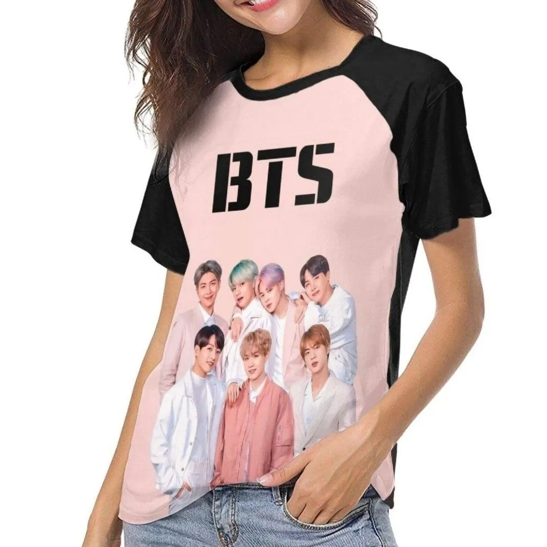 Product image for BTS Pink & Black Band Tee Size Large Short Sleeve Graphic Tee Group Photo NWOT