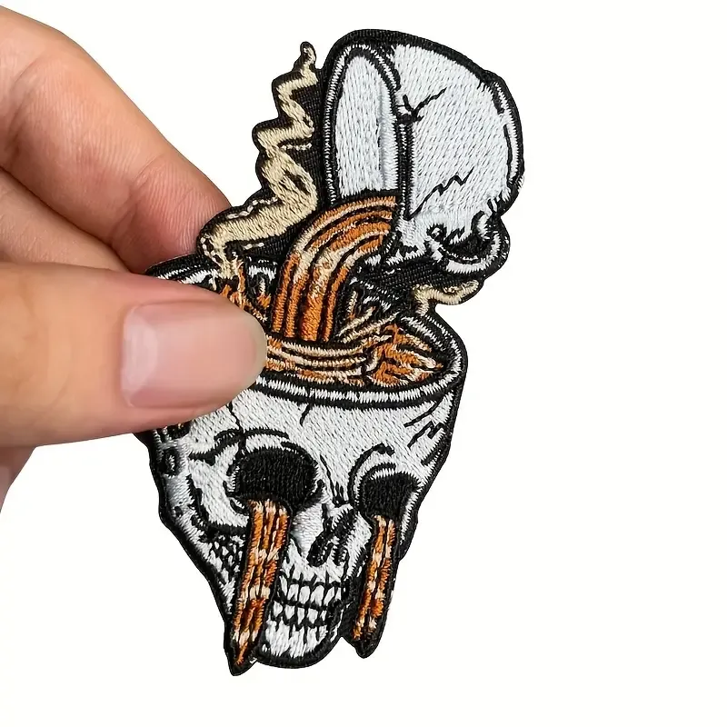 Product image for Coffee Skull Patch - Embroidered Iron-On Gothic Coffee Lover Aesthetic Patch