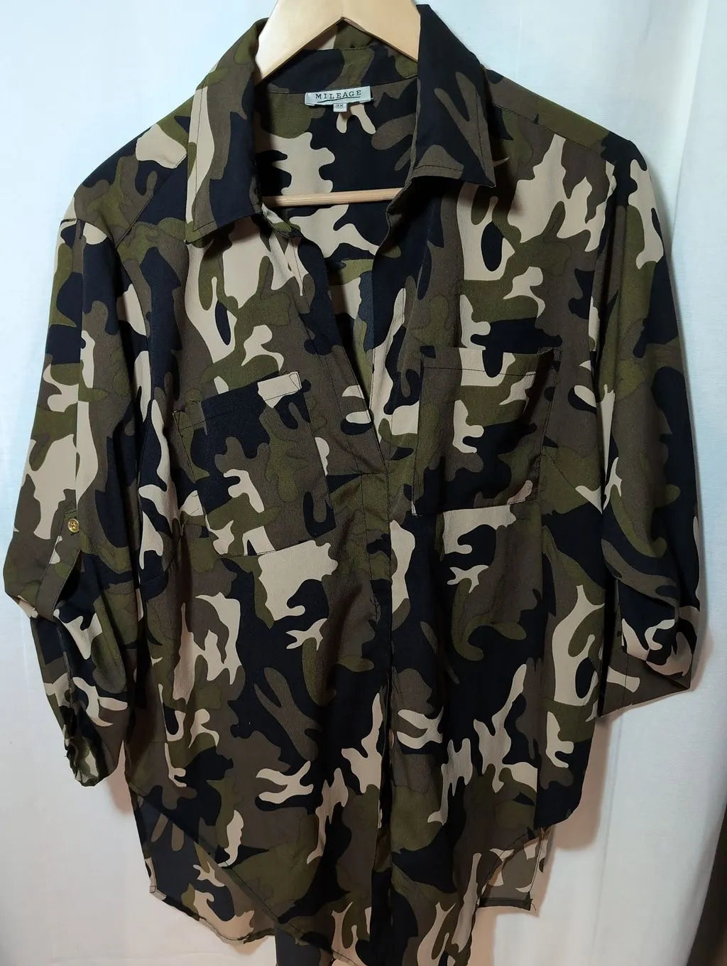 Product image for Mileage Women's Camo Collared V Neck Top 2x