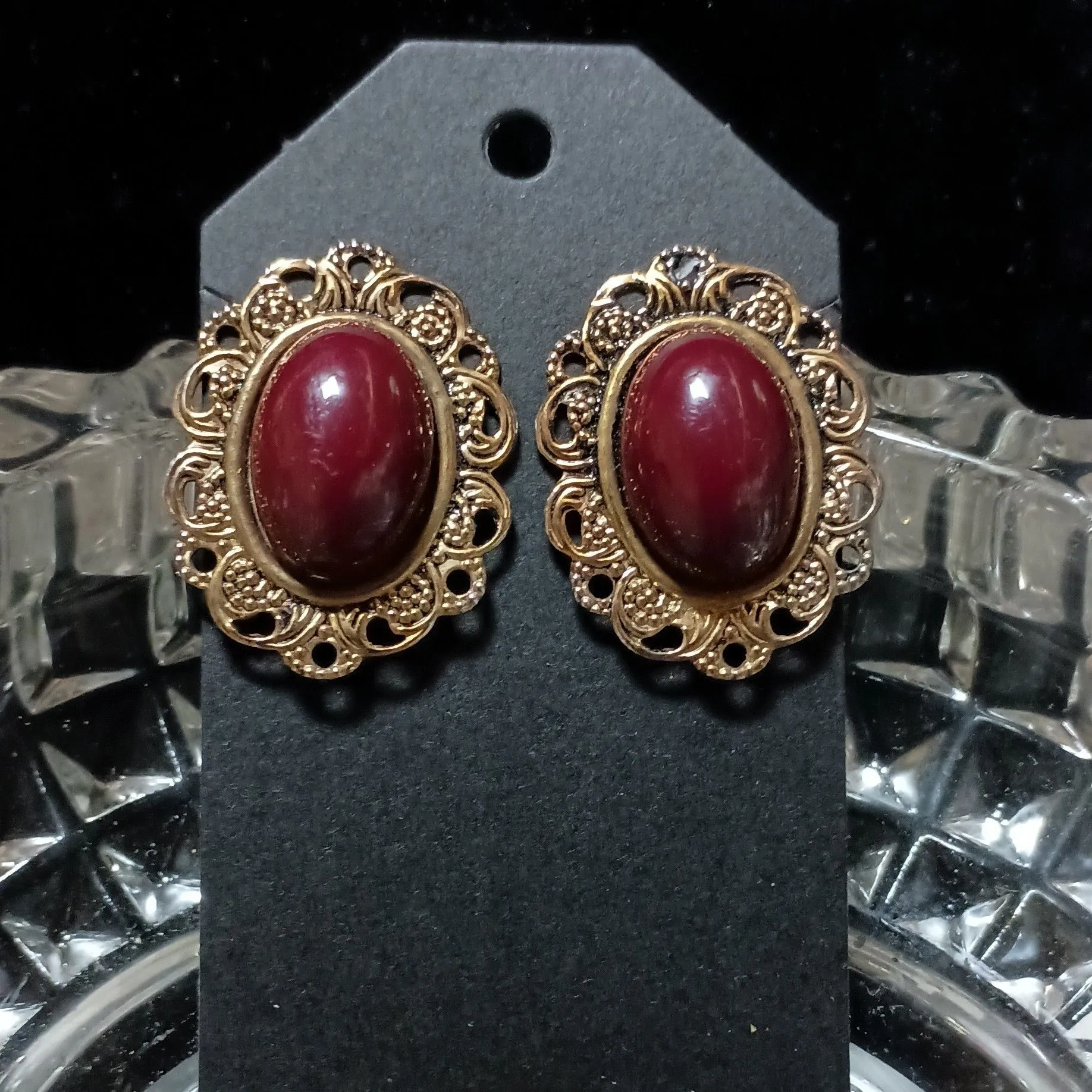 Product image for Deep Red Cabs in Gold toned Filagree setting