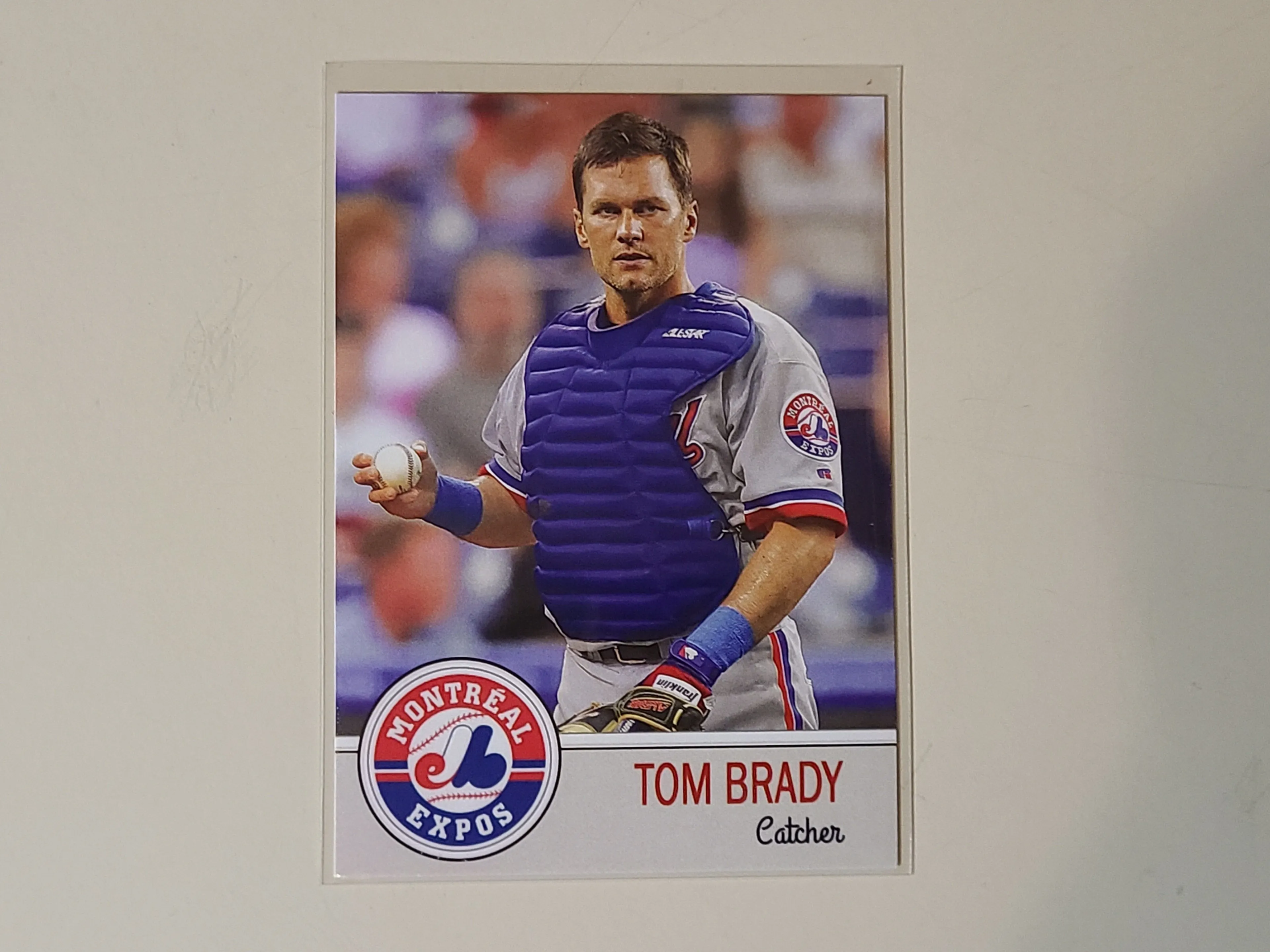 Product image for Tom Brady (Broder/Promo Card) 1995 Baseball Draft Montreal Expos Catcher (No Border Version)