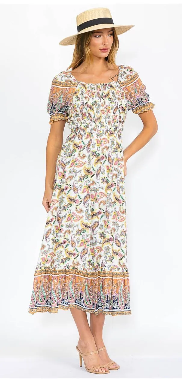 Product image for 57. SMOCKED TIER PRINTED MAXI DRESS - SMALL