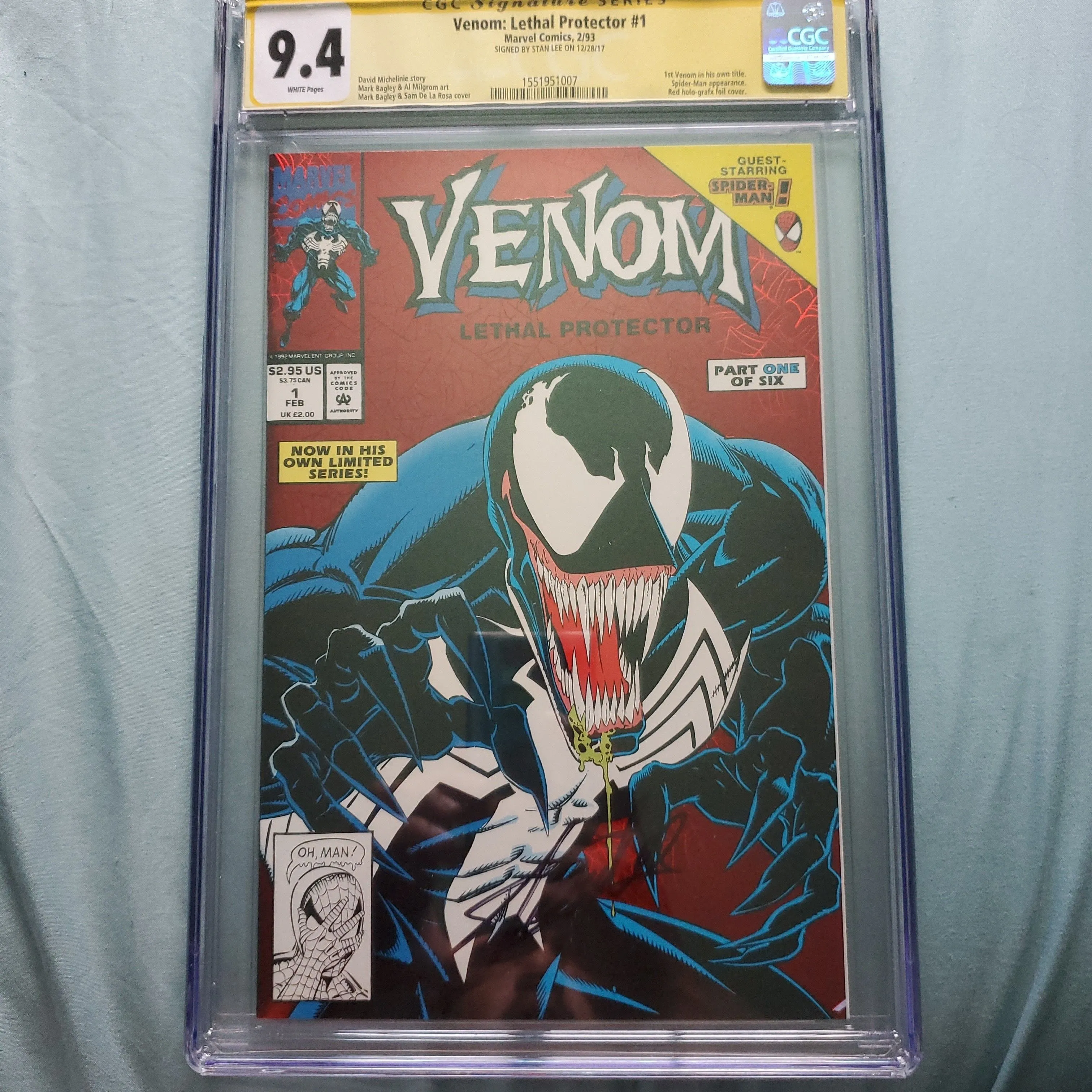Product image for Venom: Lethal Protector #1 CGC 9.4 SIGNED STAN LEE VERY RARE RED FOIL