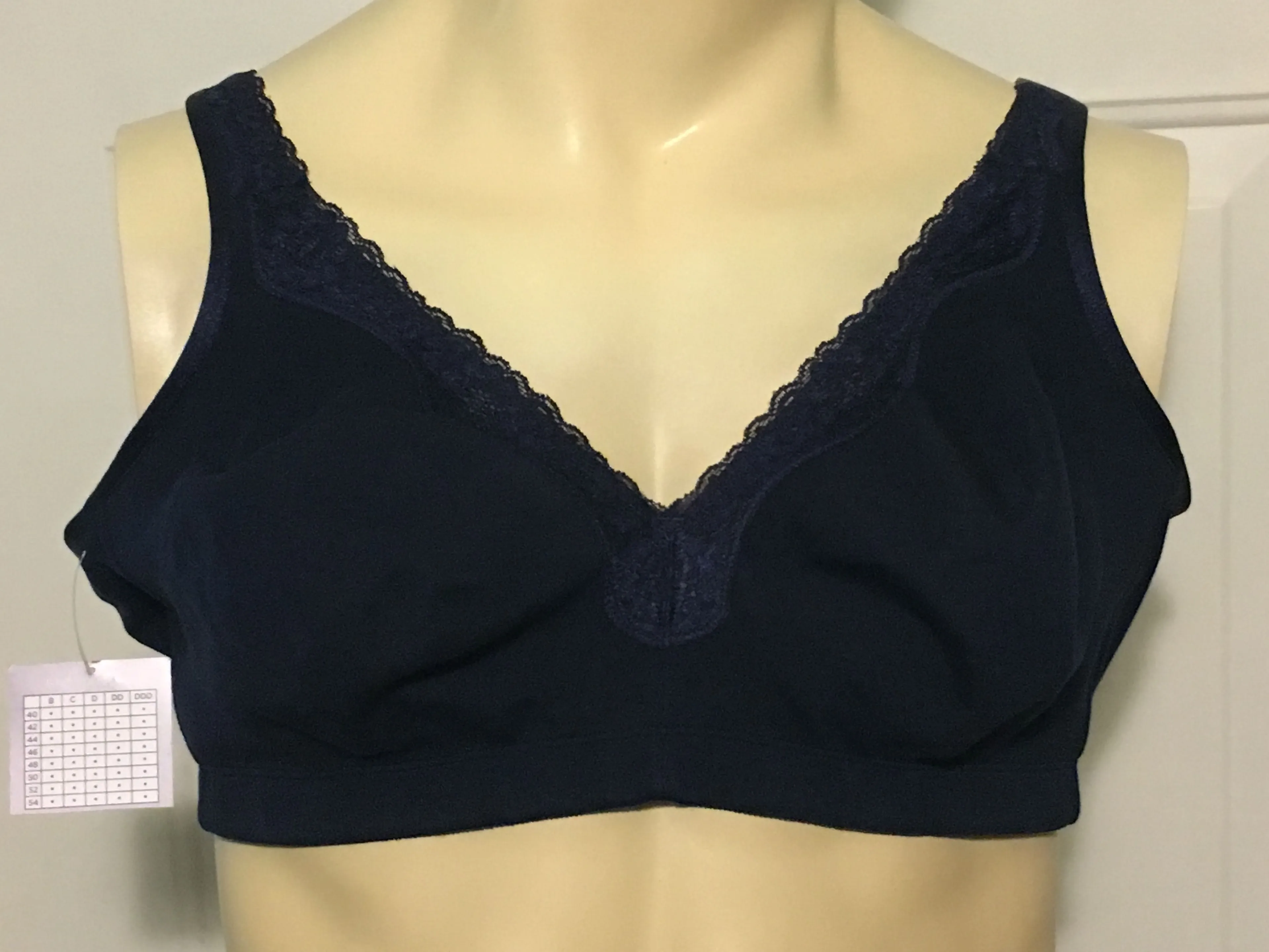 Product image for Catherines Bra Cotton Comfort No Wire Wireless Lace Adjustable Blue Plus 52B