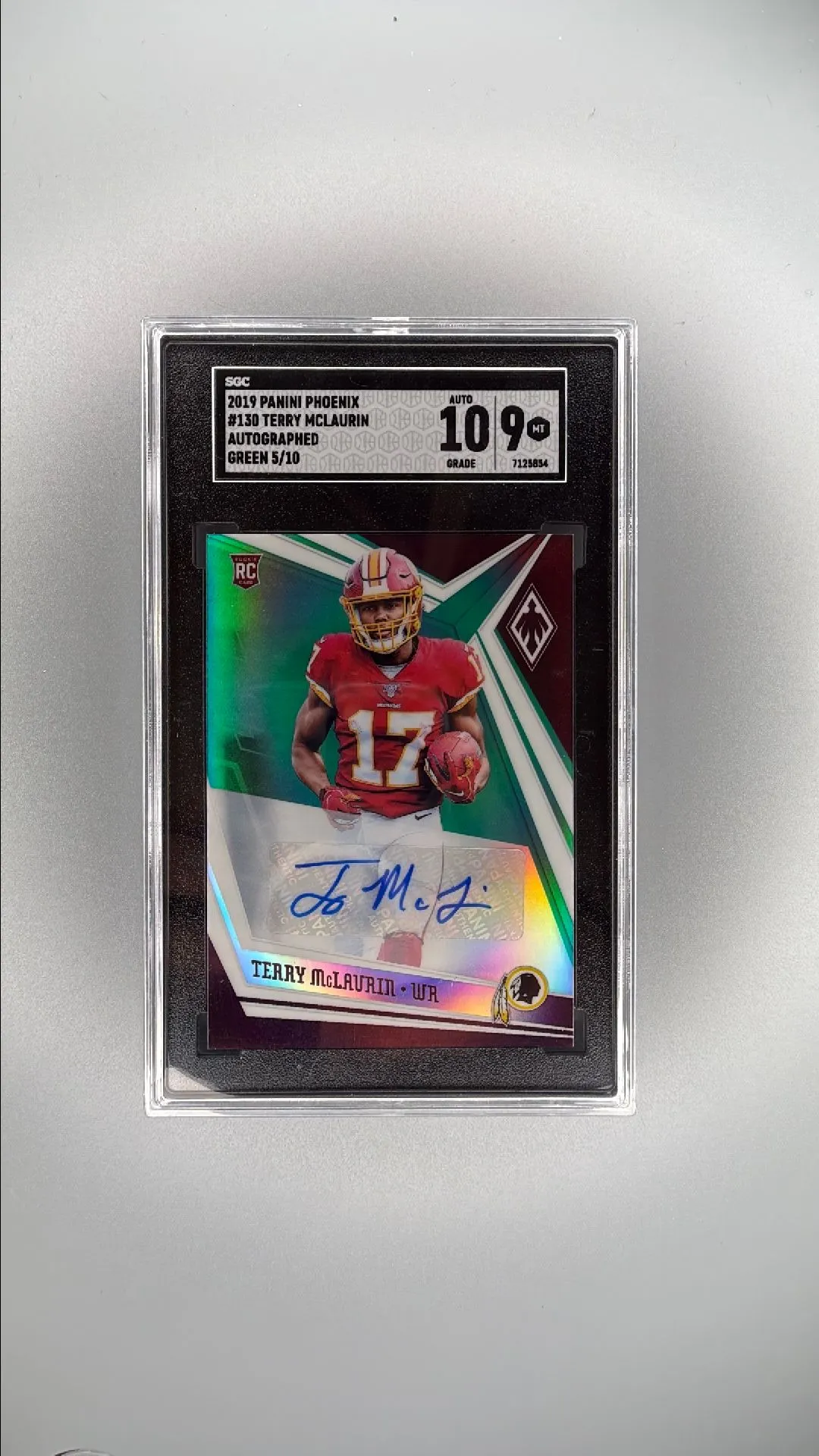 Product image for 2019 Phoenix Terry McLaurin RC 5/10 Autograph #130 Washington Redskins SGC 9