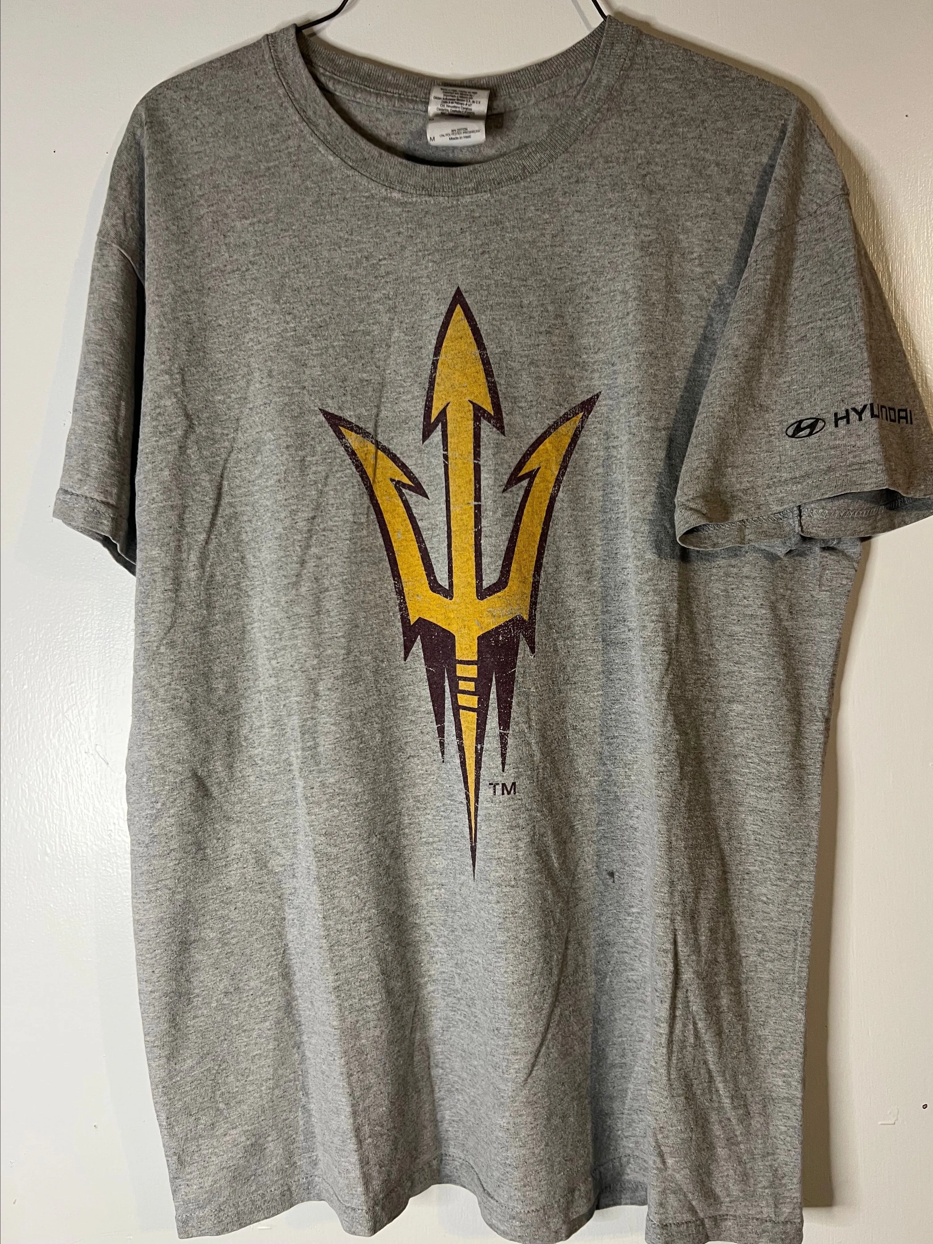 Product image for Men's Gildan T-shirt Size M Gray with ASU Logo