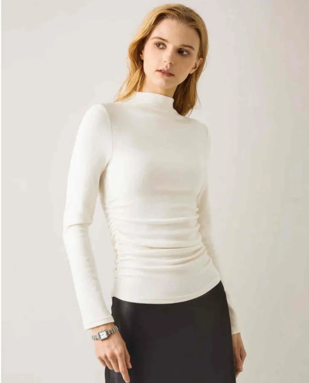 Product image for OGL Thermal Ruched Mock Neck Top Off White Size Small