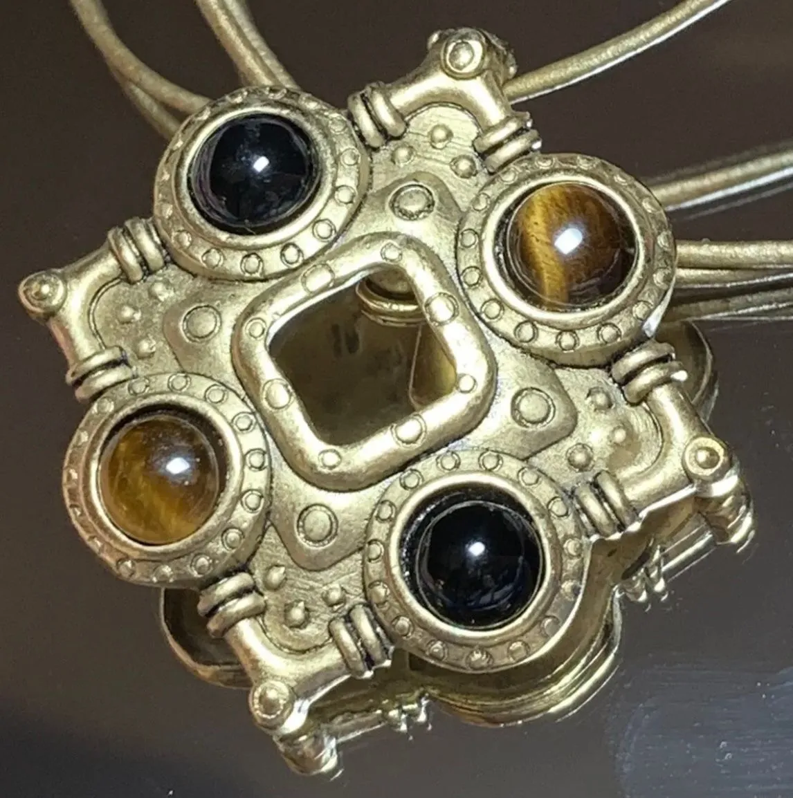 Product image for A17) Premier Designs CATWALK Tiger's Eye and Onyx Matte Gold Tone 3 Strand Necklace