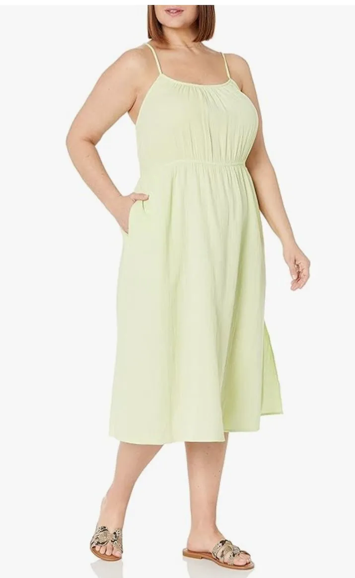 Product image for Strappy Loose Fit Midi Dress is a BLUE FOG IN THIS SIZE NOT GREEN