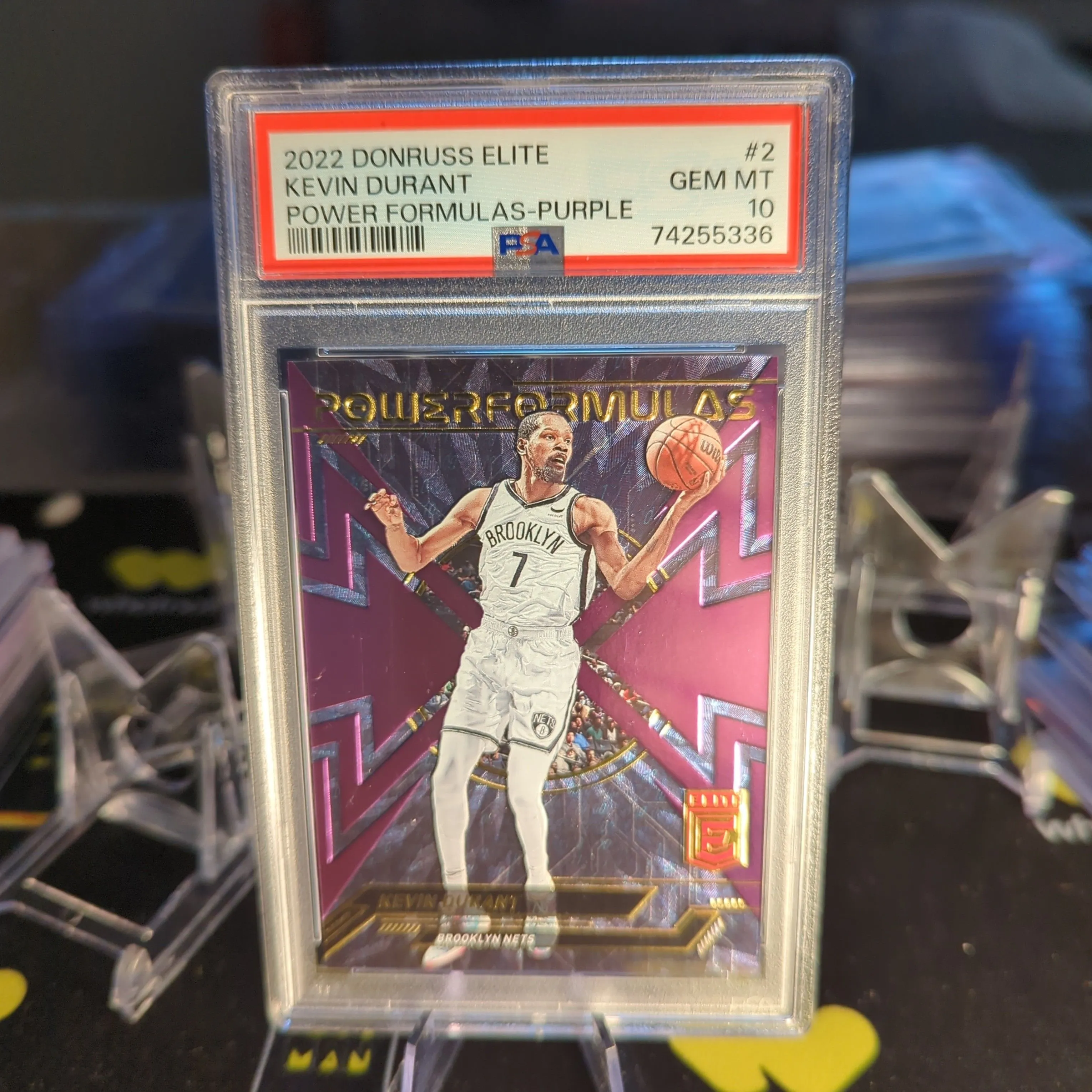 Product image for 2022 Panini Donruss Elite Power Formulas Kevin Durant 2 Power Formulas-Purple PSA GEM MT 10