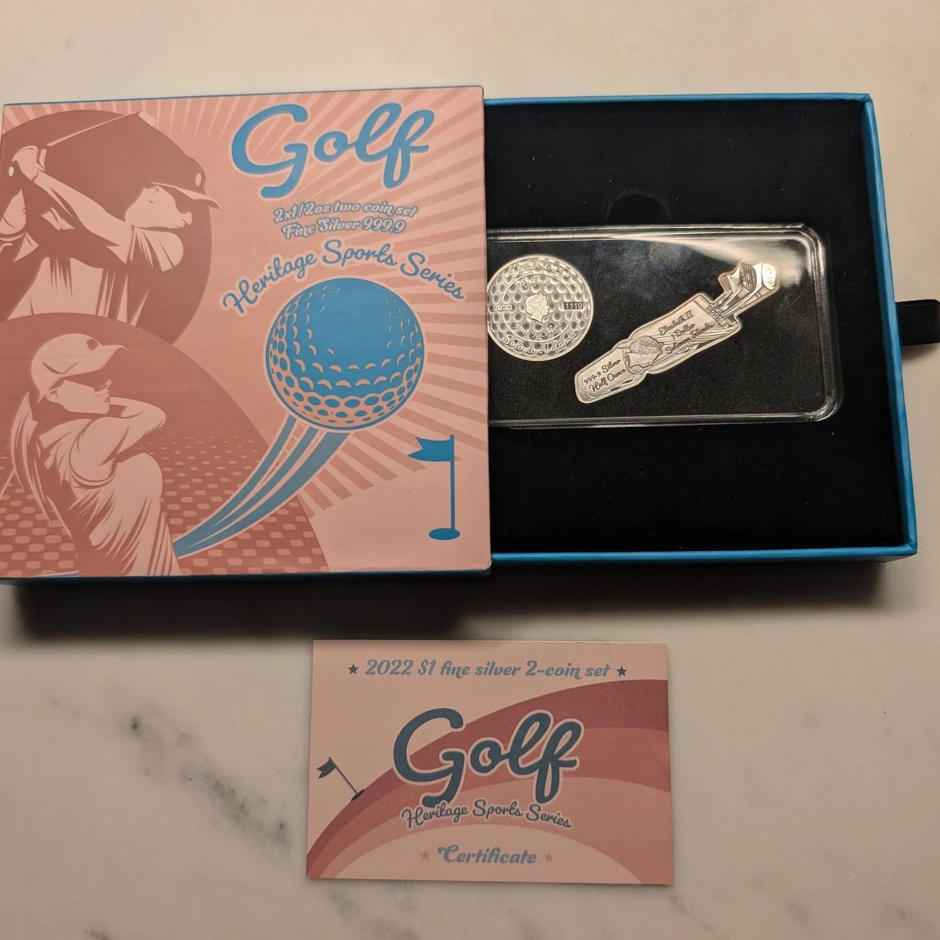 Product image for 2022 Solomon Islands 2x1/2 oz Silver Heritage Sports Series Golf 2 Coin Set - PAMP