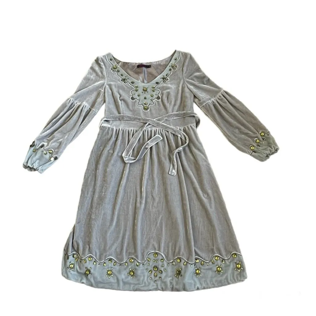 Product image for KENZO Grey Velvet Belted Dress with Rhinestone Detail | Size Small | EUC