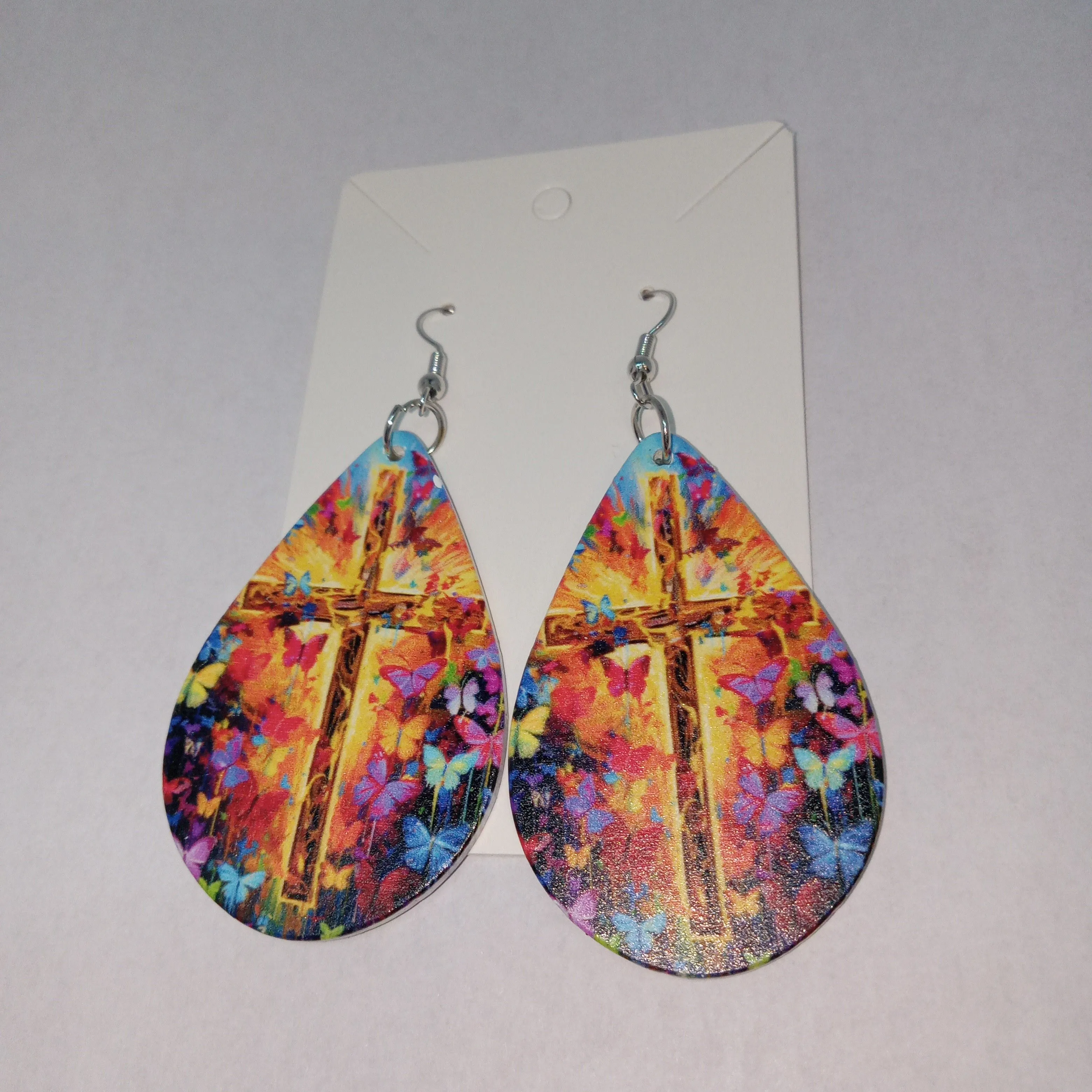 Product image for 01N. Earrings Cross Butterflies Colorful Acrylic Pierced New