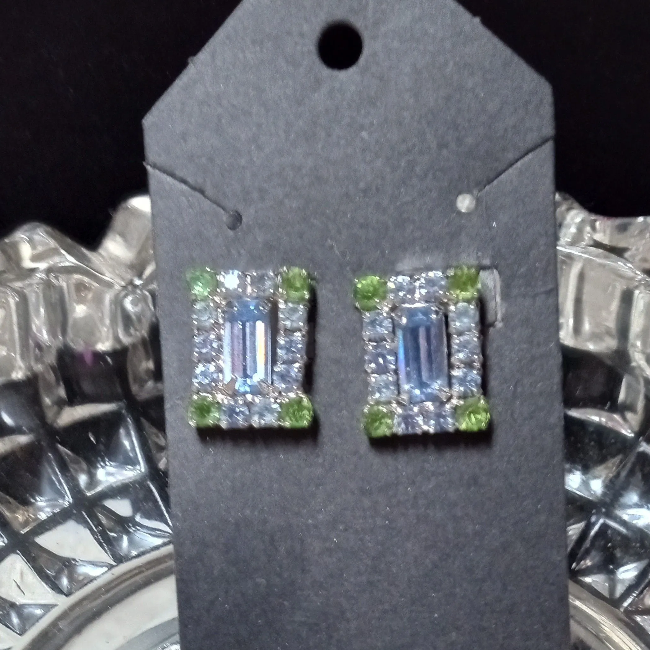 Product image for Green and Blue Rhinestone Earrings 