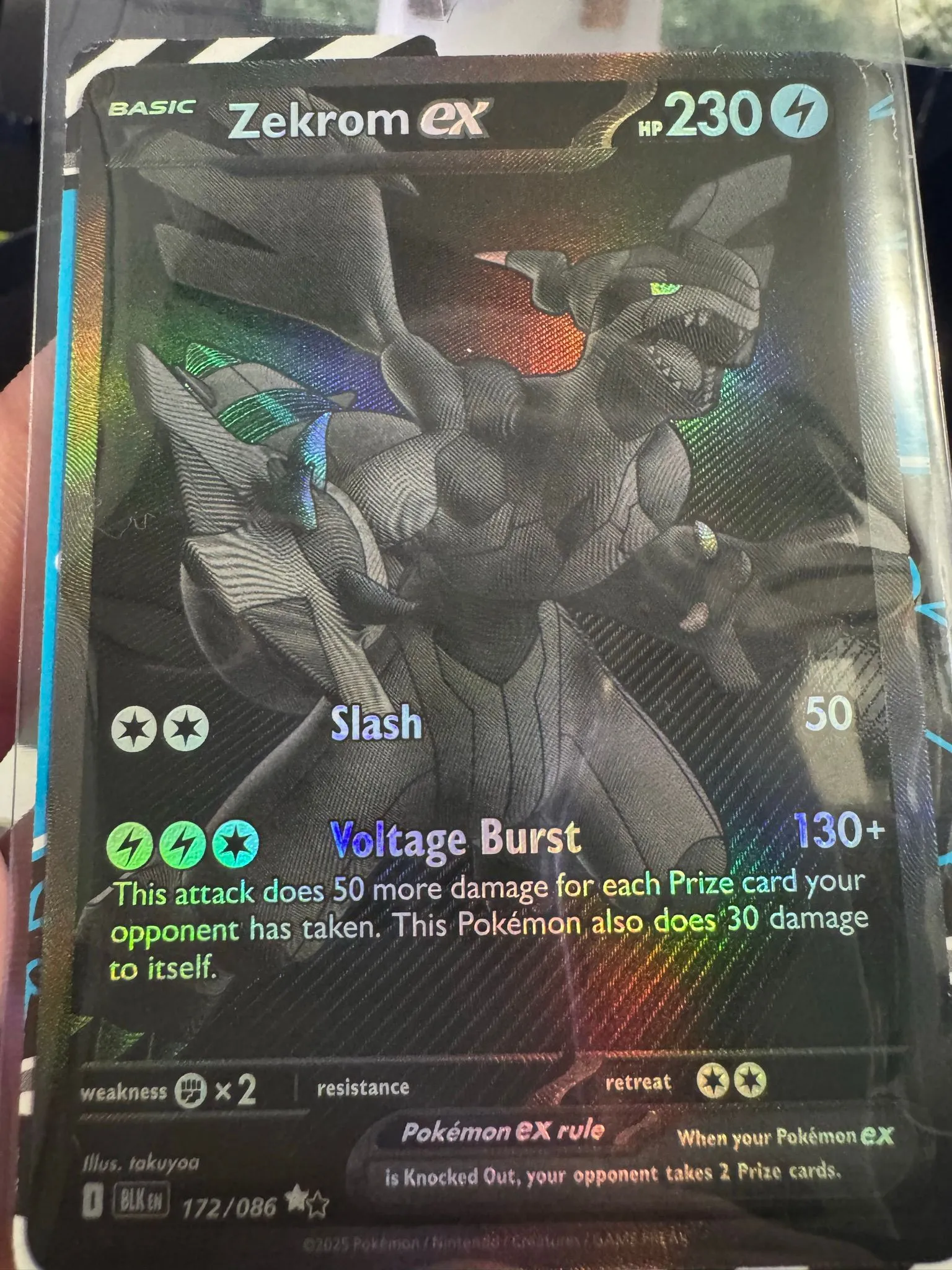 2025 Pokemon Black Bolt #172/086 Zekrom ex Black and White Rare