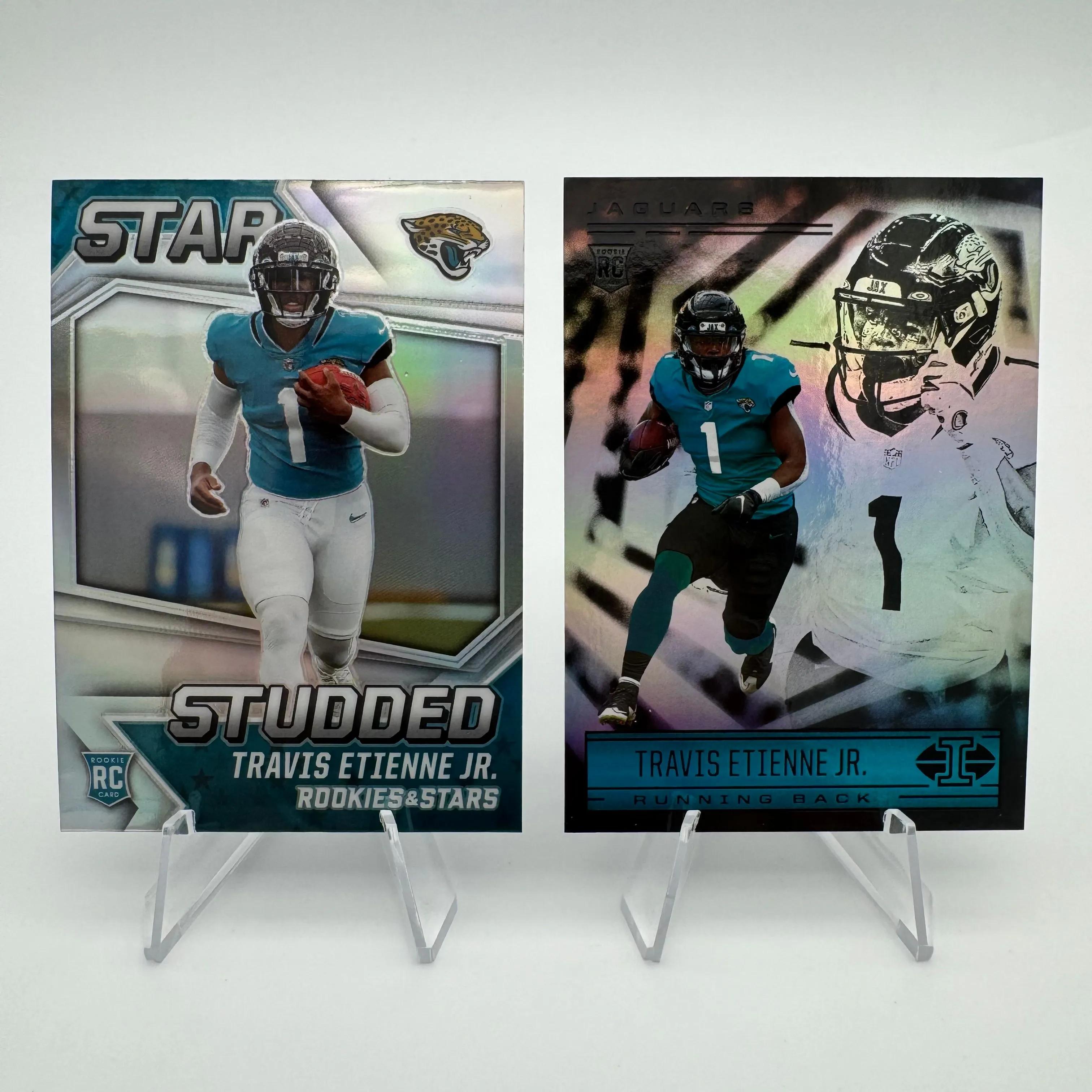 Product image for Travis Etienne Jr 2021 Panini Rookies & Stars RC Star Studded Silver Prizm