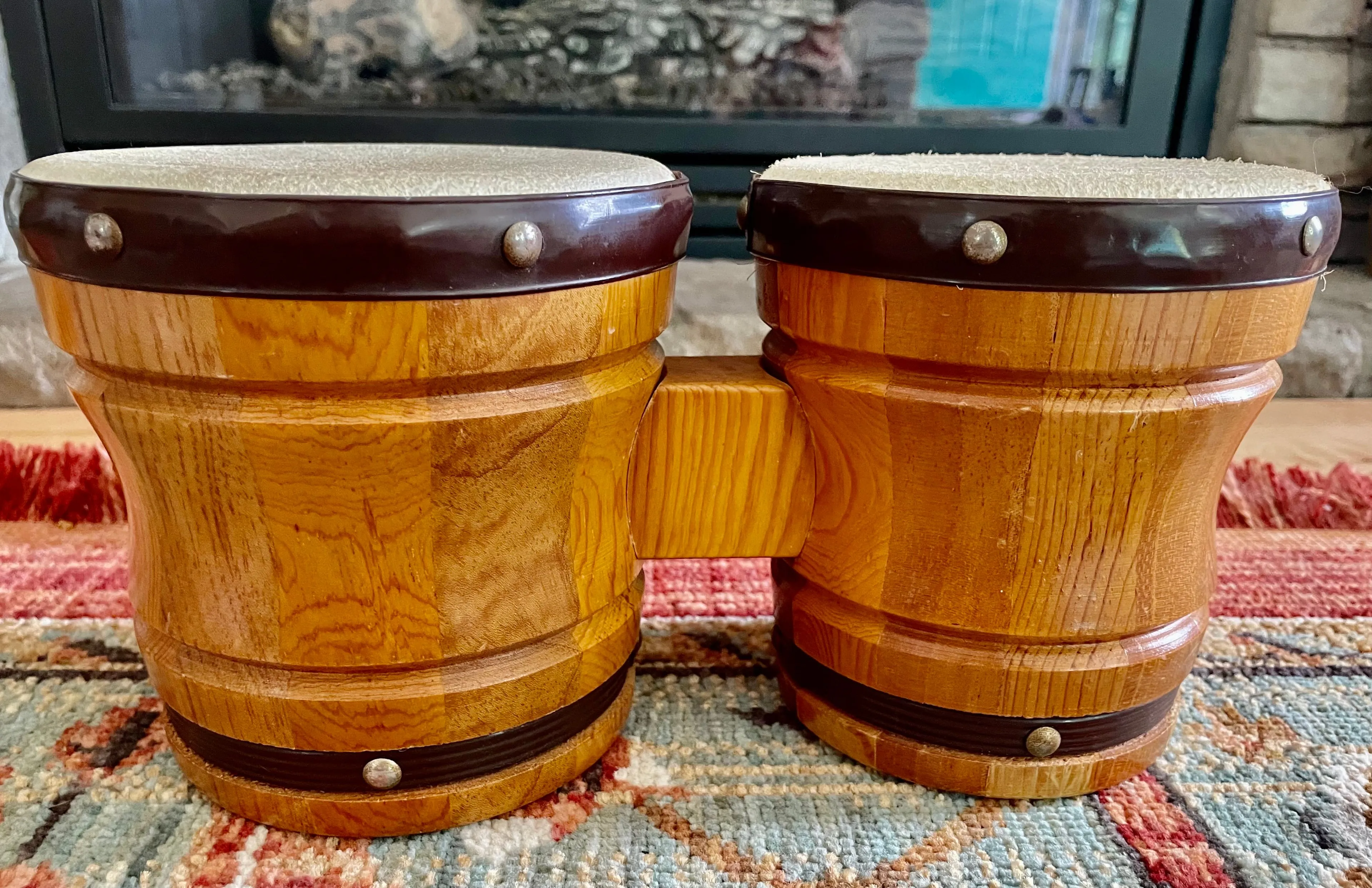 Product image for VTG Wooden/Leather Bongo Drums, Mexico
