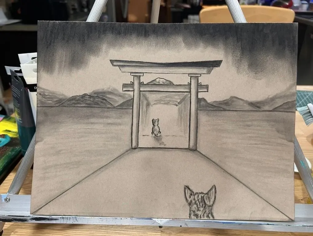 Product image for Longing (Cat Charcoal Drawing) by: Zshadow - [New]