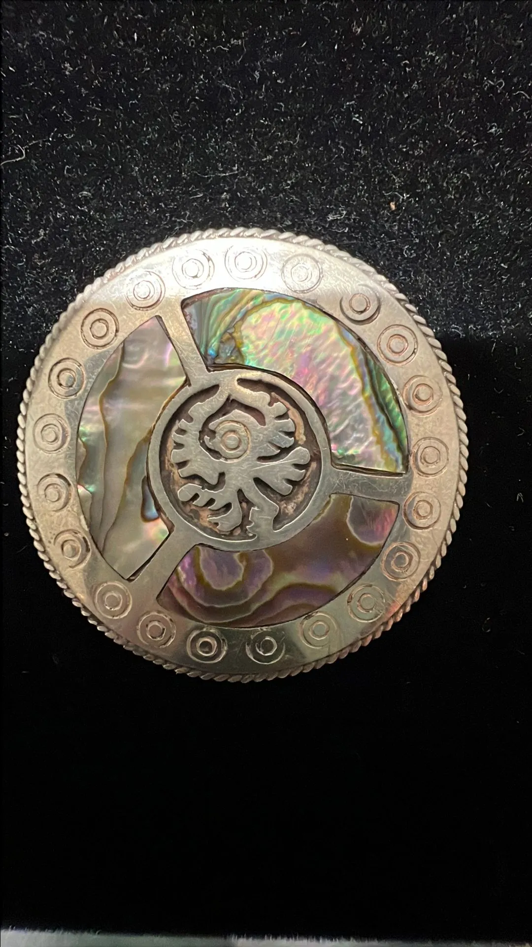 Product image for #003 Vintage 925 Sterling Silver Mexican Abalone Brooch/Pendant – Handcrafted
