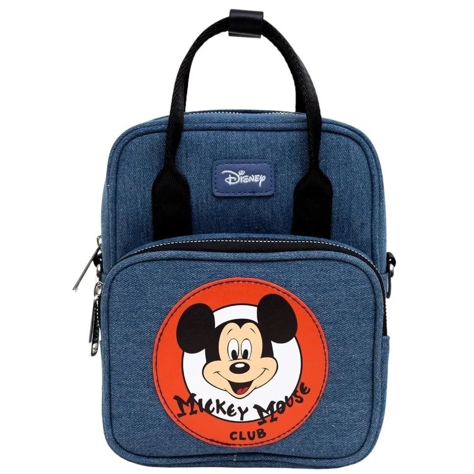 Product image for Disney Mickey Mouse Club Target Cross Body, Logo Denim Blue, Vegan Leather, Blue, 11.5" x 8.0"