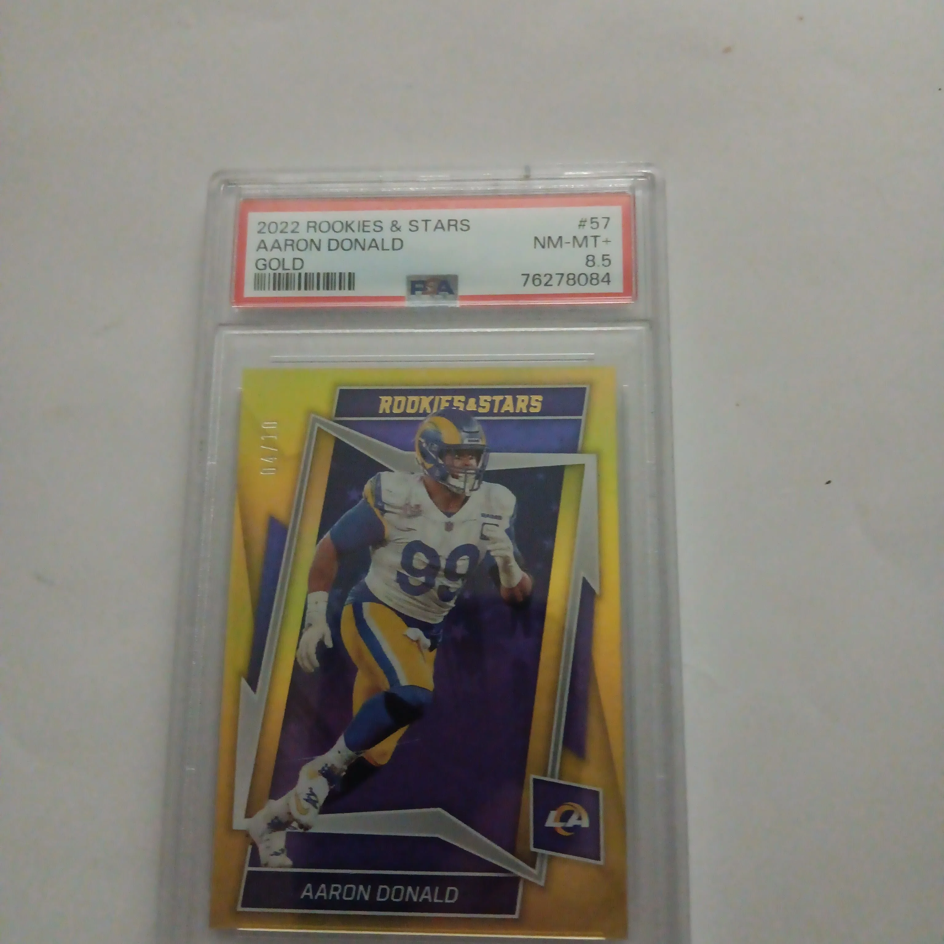 Product image for 2022 Panini Rookies & Stars Aaron Donald 57 Gold PSA NM-MT+ 8.5