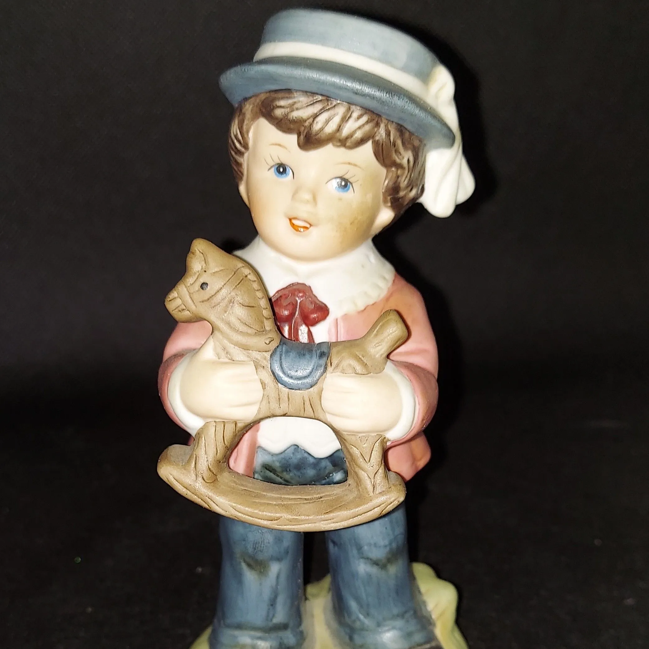 Product image for Vintage HOMCO Young Boy With His Favorite Rocking Horse Toy #1419