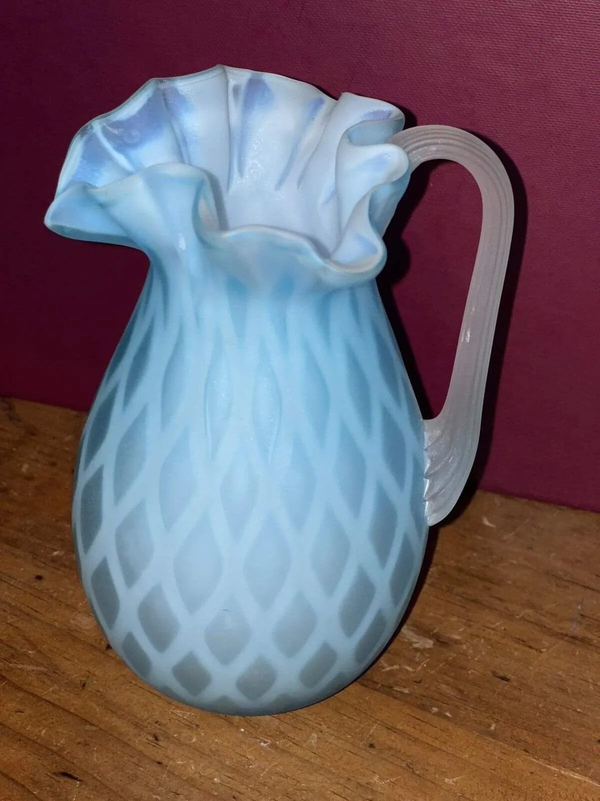 Product image for Satin glass blue diamond quilted ruffled rim small picture