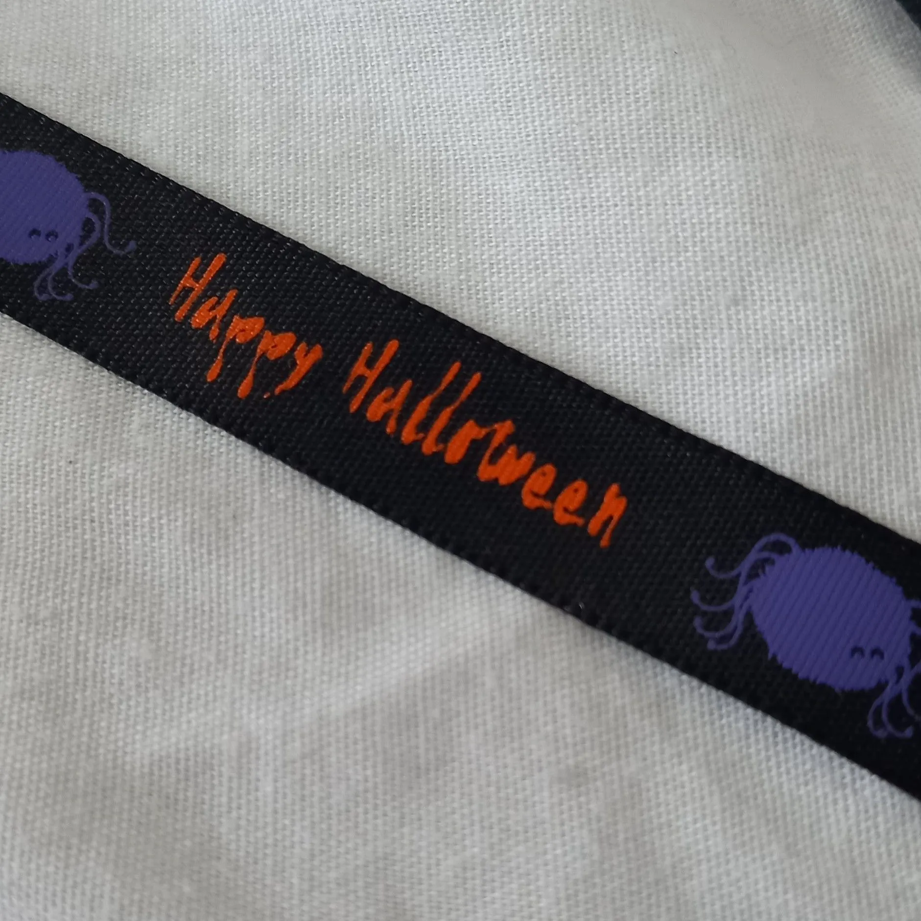 Product image for Orange Happy Halloween with Purple Spider on Black Ribbon