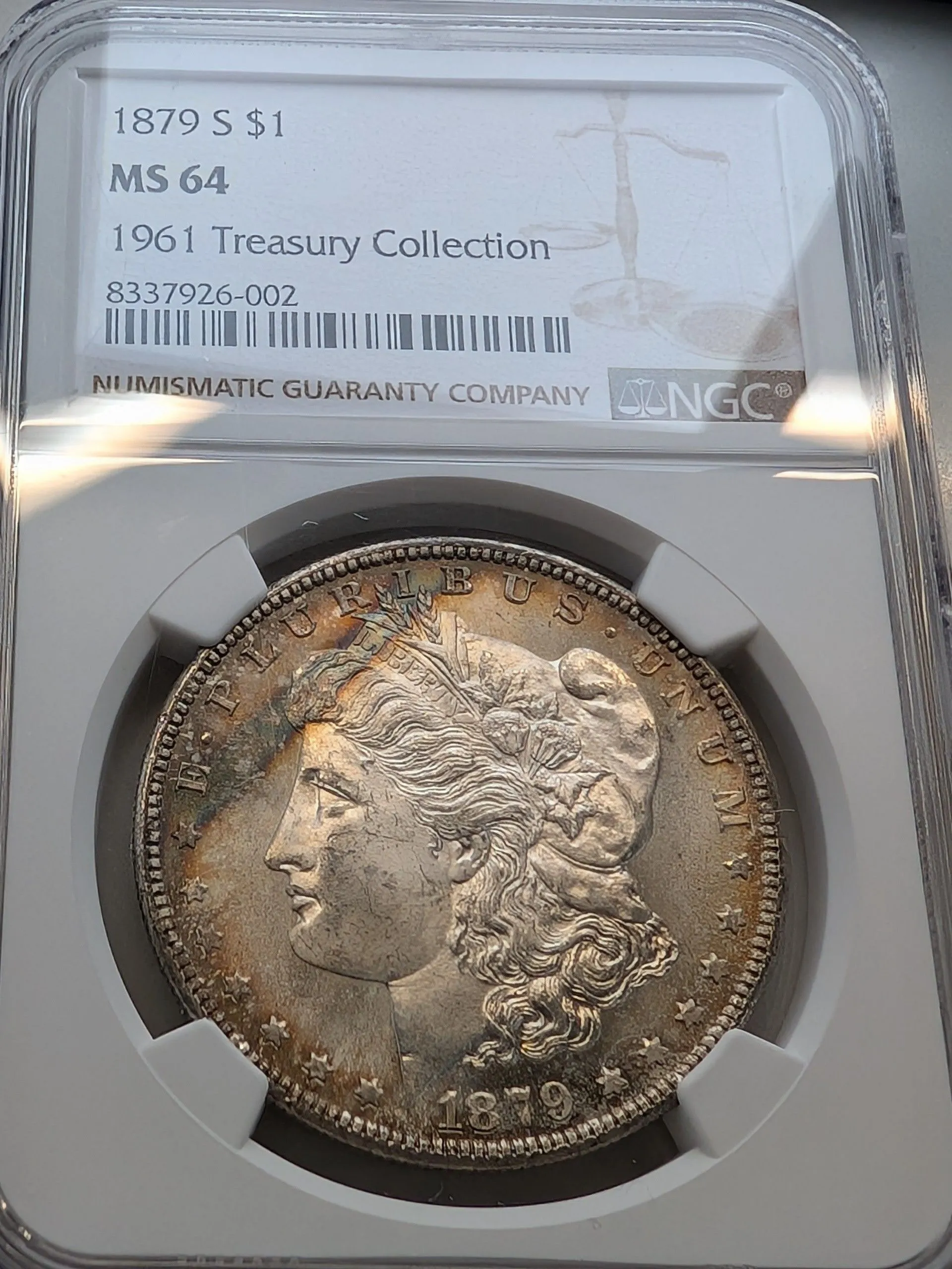 Product image for 1879-S MS64 NGC MORGAN SILVER DOLLAR! RAINBOW COLORS TONER COIN Both Sides - Rare 1961 Treasury Collection Slab