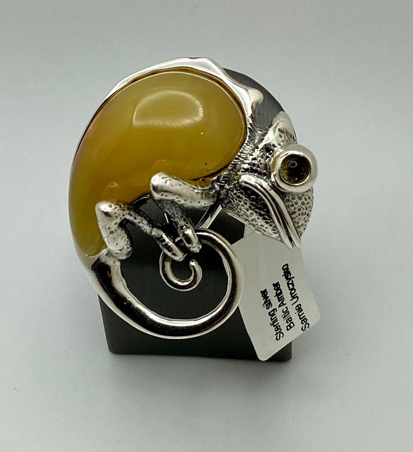 Product image for R2064 Sterling Silver Baltic Amber Chameleon Sarnie Uroczysko Adjustable ring