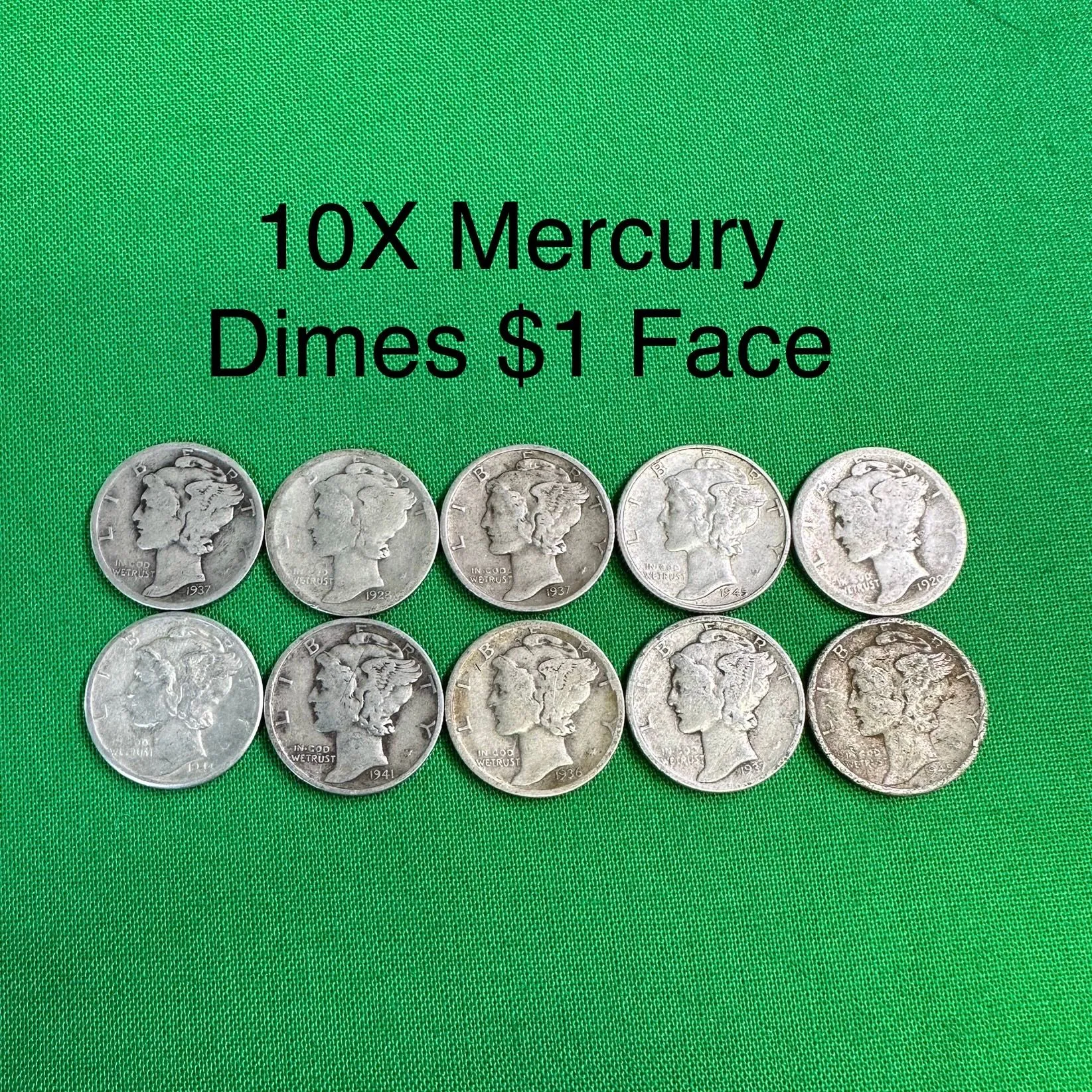 Product image for One Dollar Face (10) Mercury Dimes $1 Face