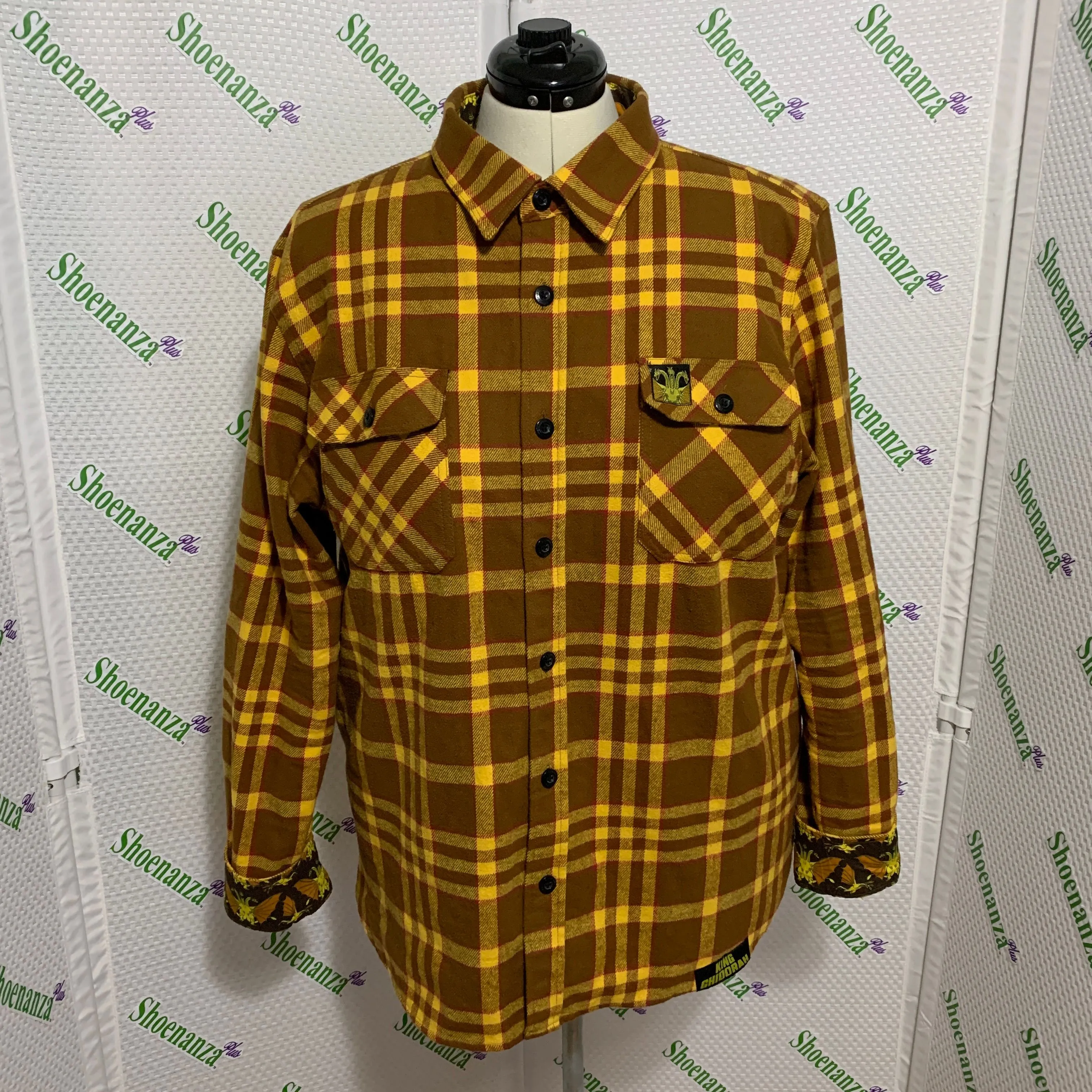 Product image for Middle Of Beyond Flannel Shirt Godzilla King Ghidorah Monster Zero Plaid Mens XL