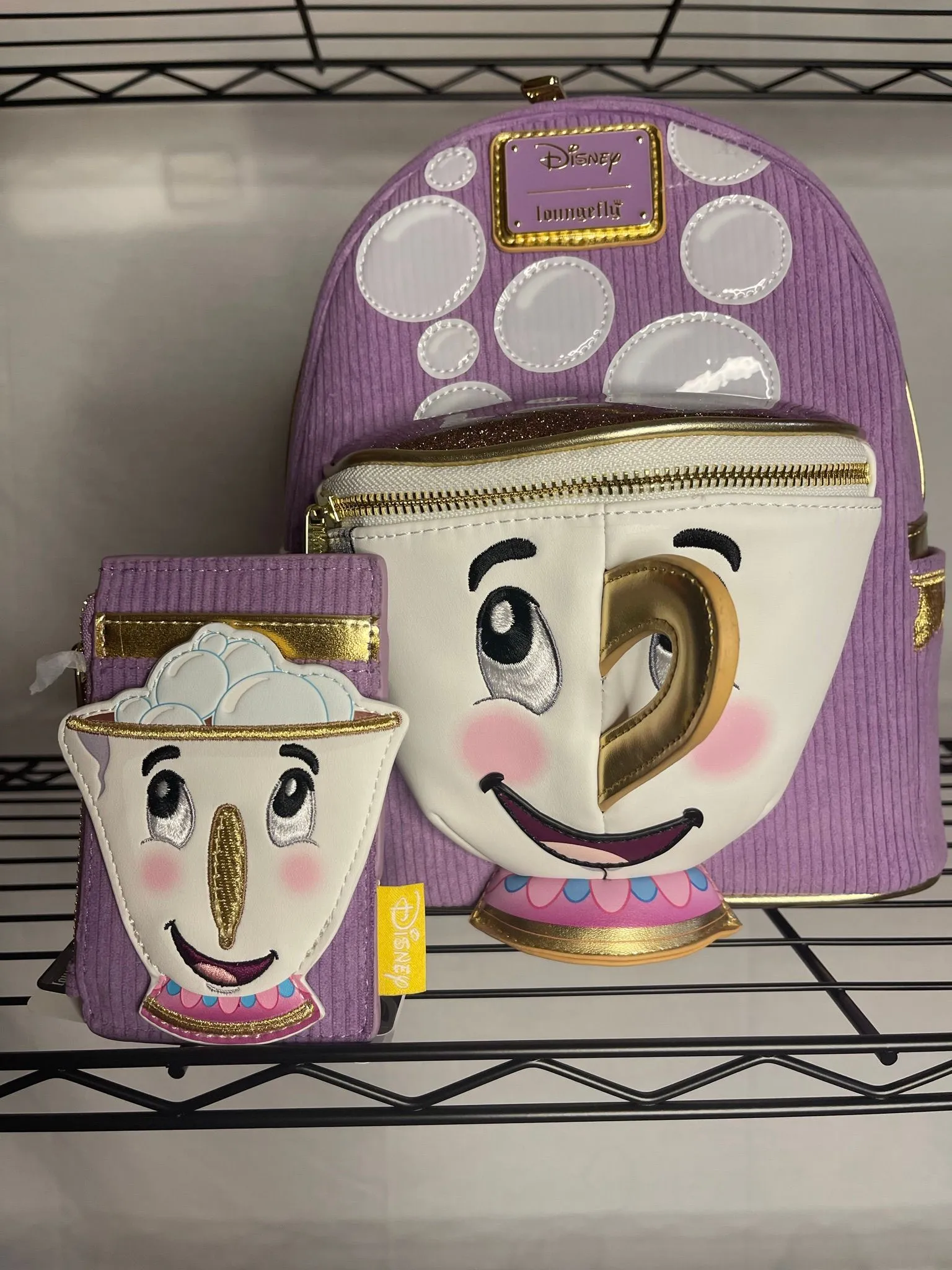 Product image for Loungefly Beauty & The Beast Chip Figurine Pocket Mini Corduroy Backpack & Cardholder set
