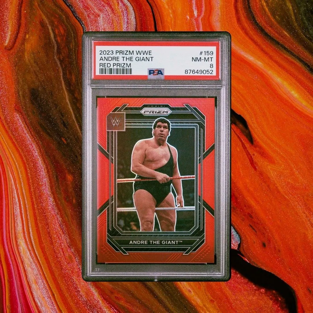 Product image for 2023 Panini Prizm Wwe Andre The Giant Red Prizm PSA NM-MT 8