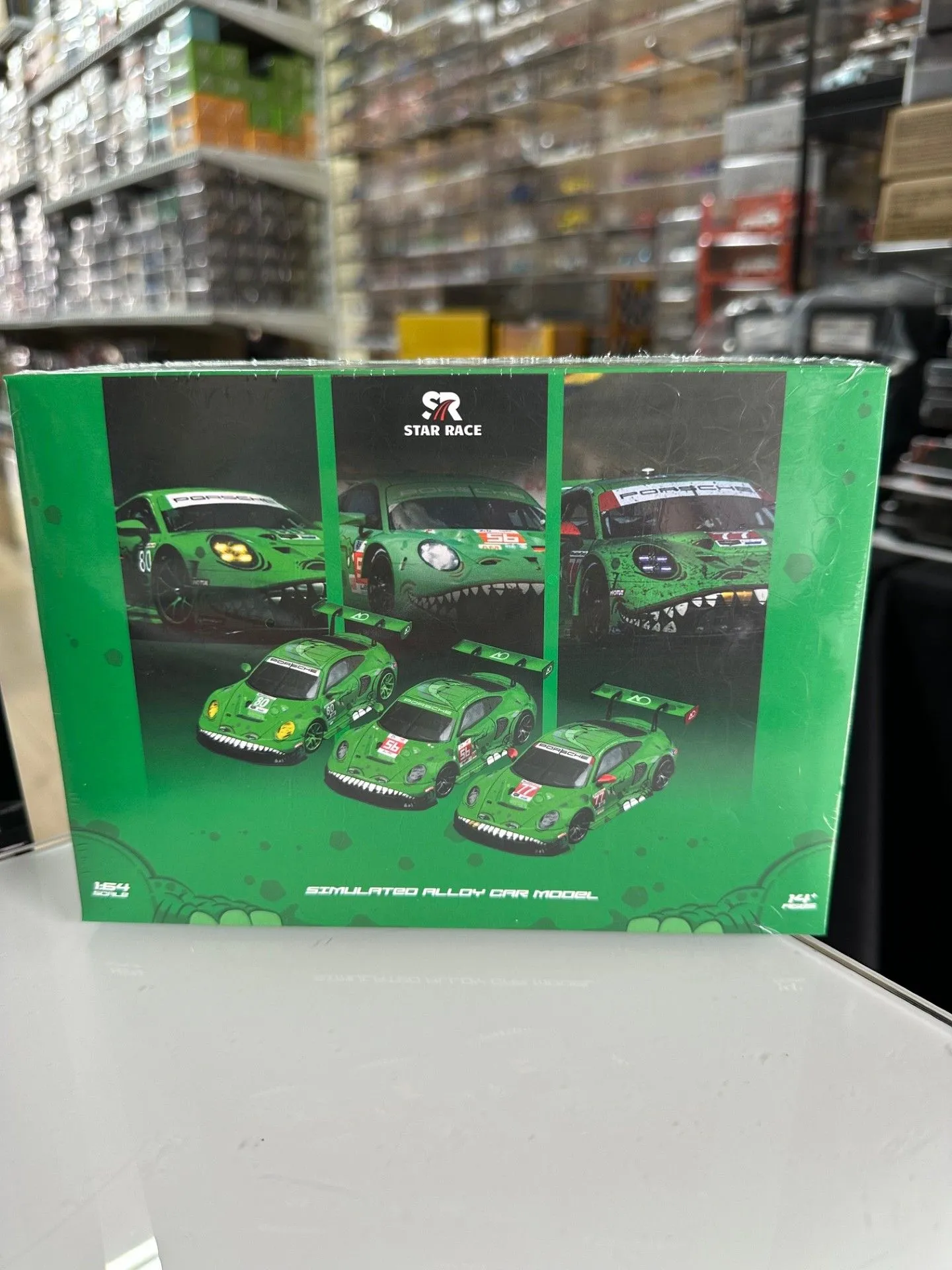 Product image for PORSCHE 911 GT3 TYRANNOSAURUS REX GREEN 3 PACK 1/64 DIECAST CARS BY STAR RACE SR