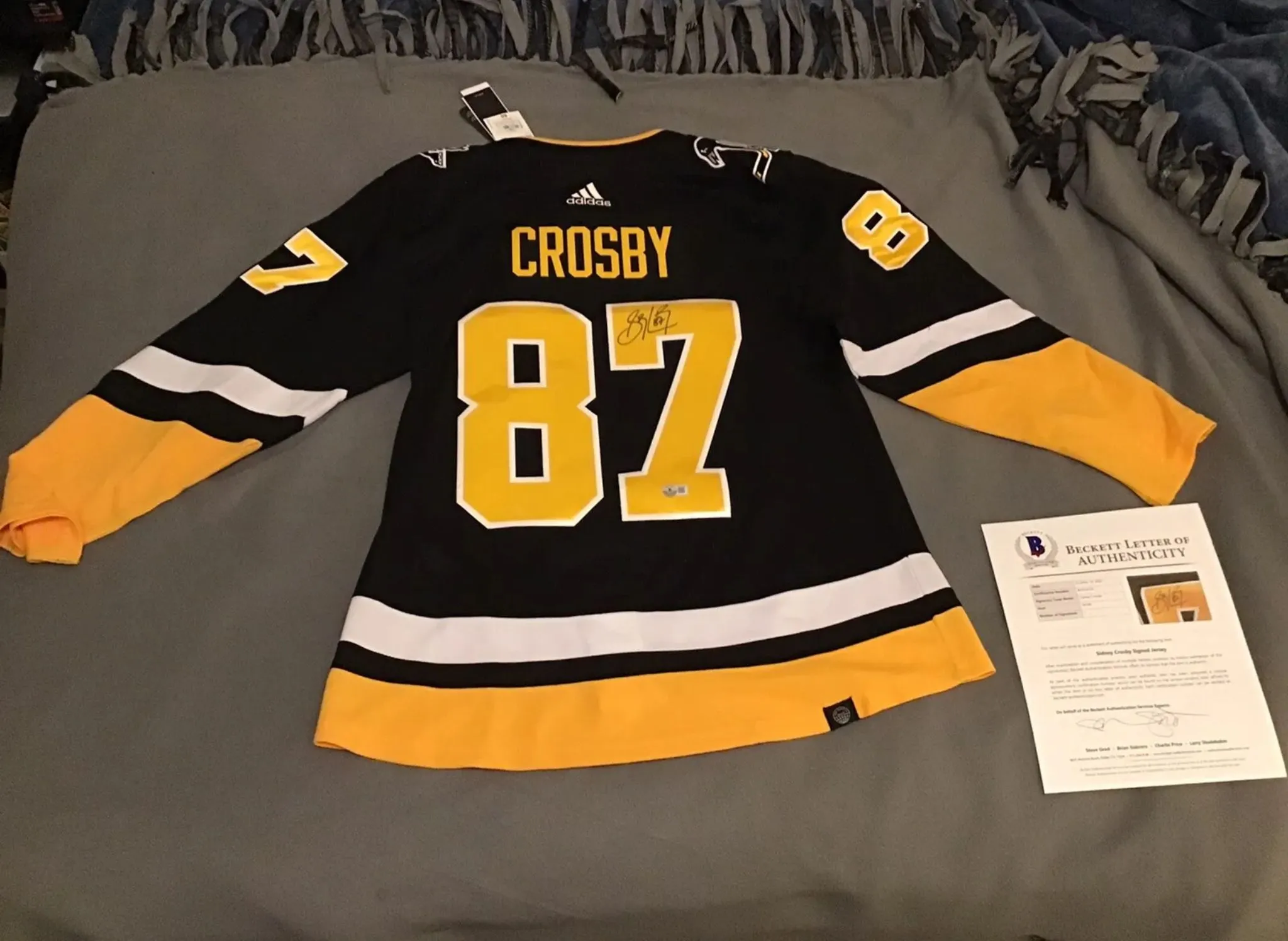 Product image for Sidney Crosby #87 Autograph Pittsburgh Penguins Black Adidas Jersey Beckett LOA