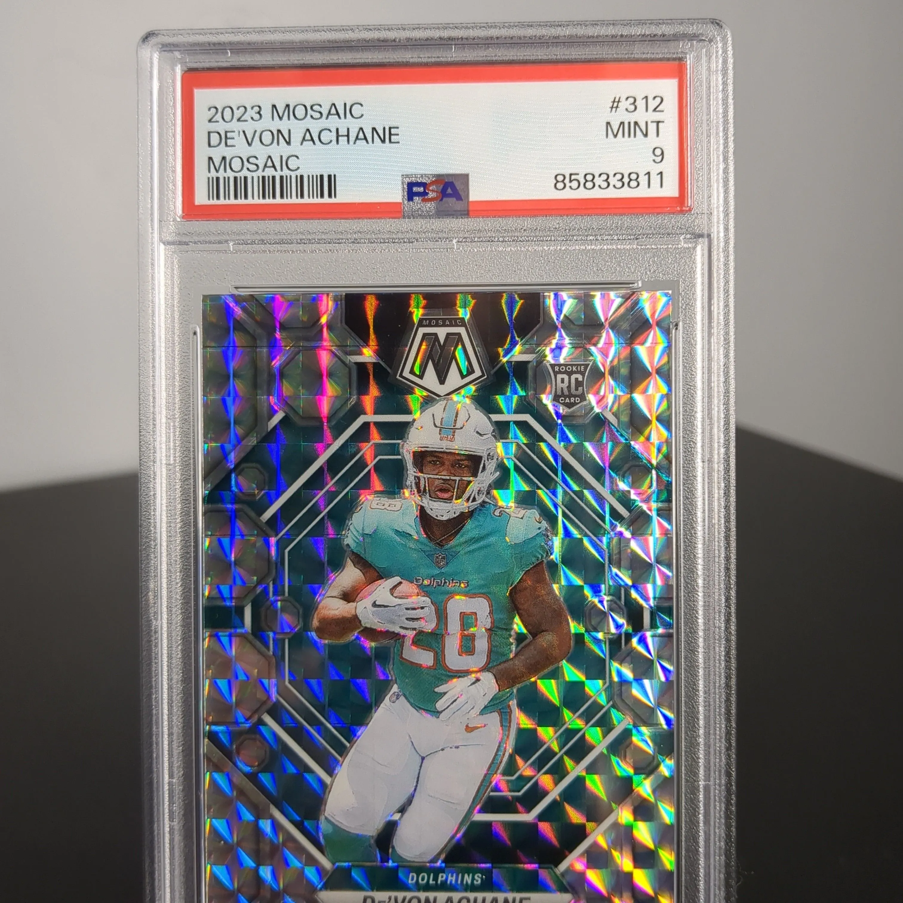Product image for 2023 Panini Mosaic De'Von Achane 312 Mosaic PSA MINT 9