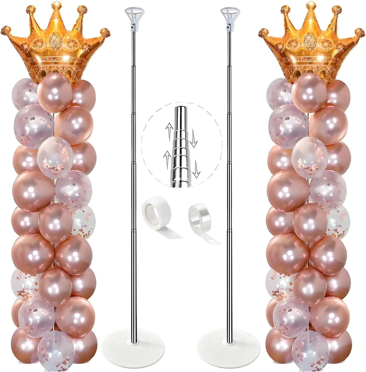 Product image for Balloon Column Stand Kit Set of 2, 7ft Height Adjustable Balloon Arch Kit, Metal Telescopic Pillar Balloon Stand