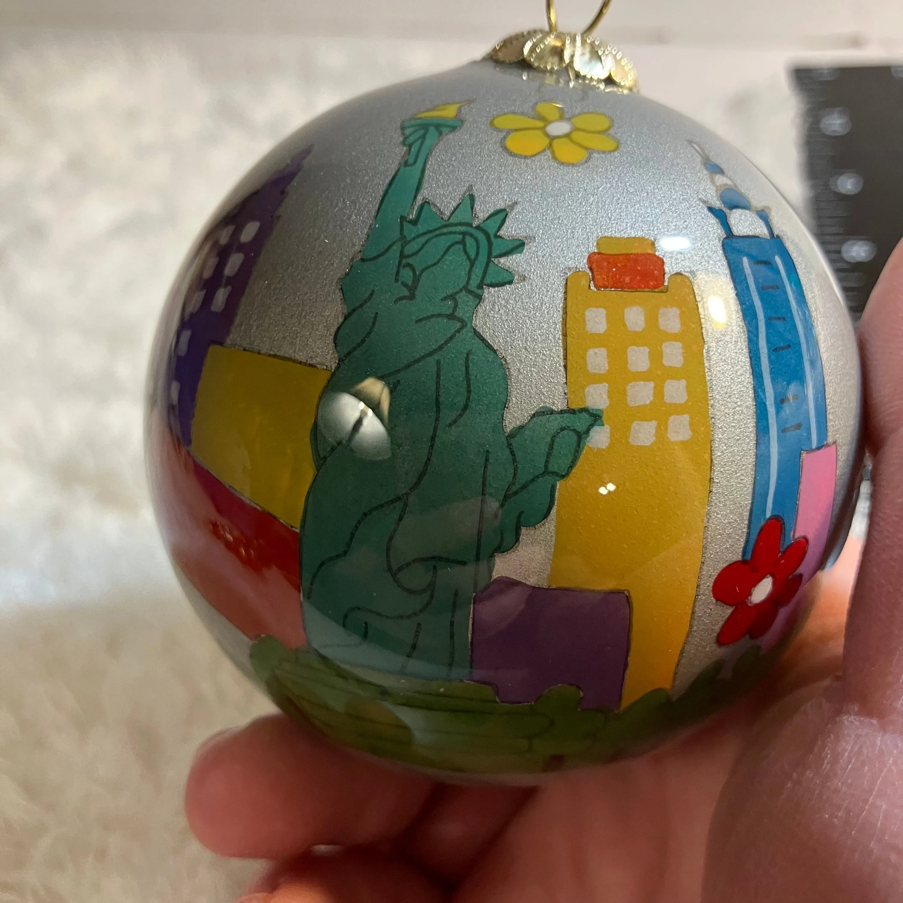 Product image for Reverse Painted Glass Ball Christmas Ornament New York City 3" Statue Of Liberty