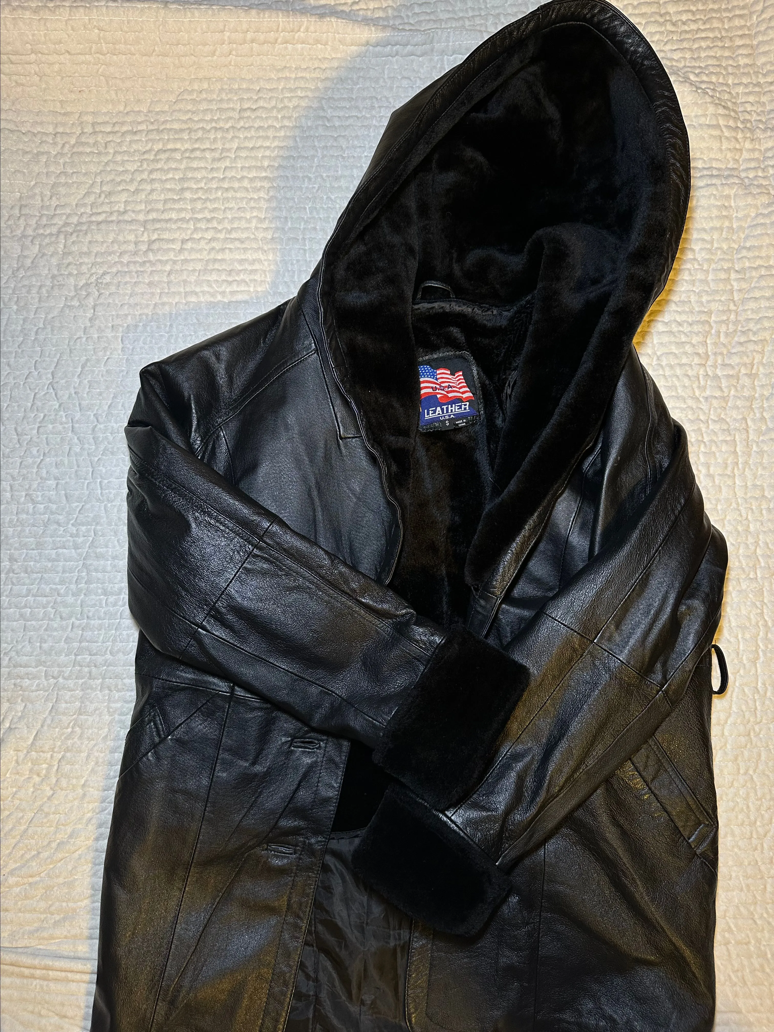 Product image for Black fur leather jacket size small