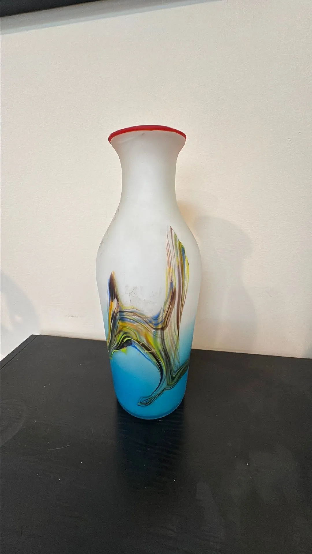 Product image for 0. DOUBLE BANGER!!! Vintage Murano Art Glass Frosted Multicolor Vase