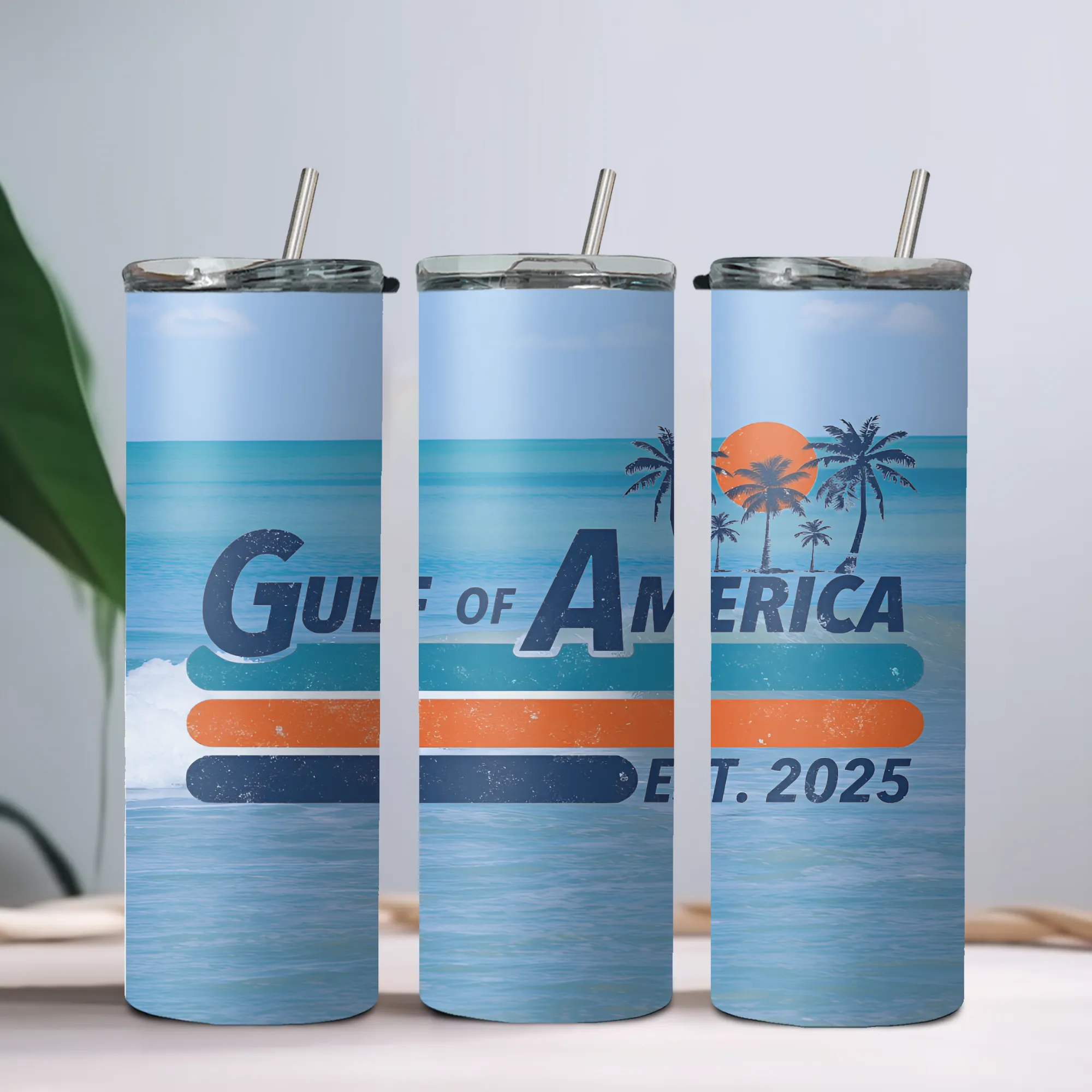 Product image for Gulf of America 20oz stainless steel tumbler with lid and straw
