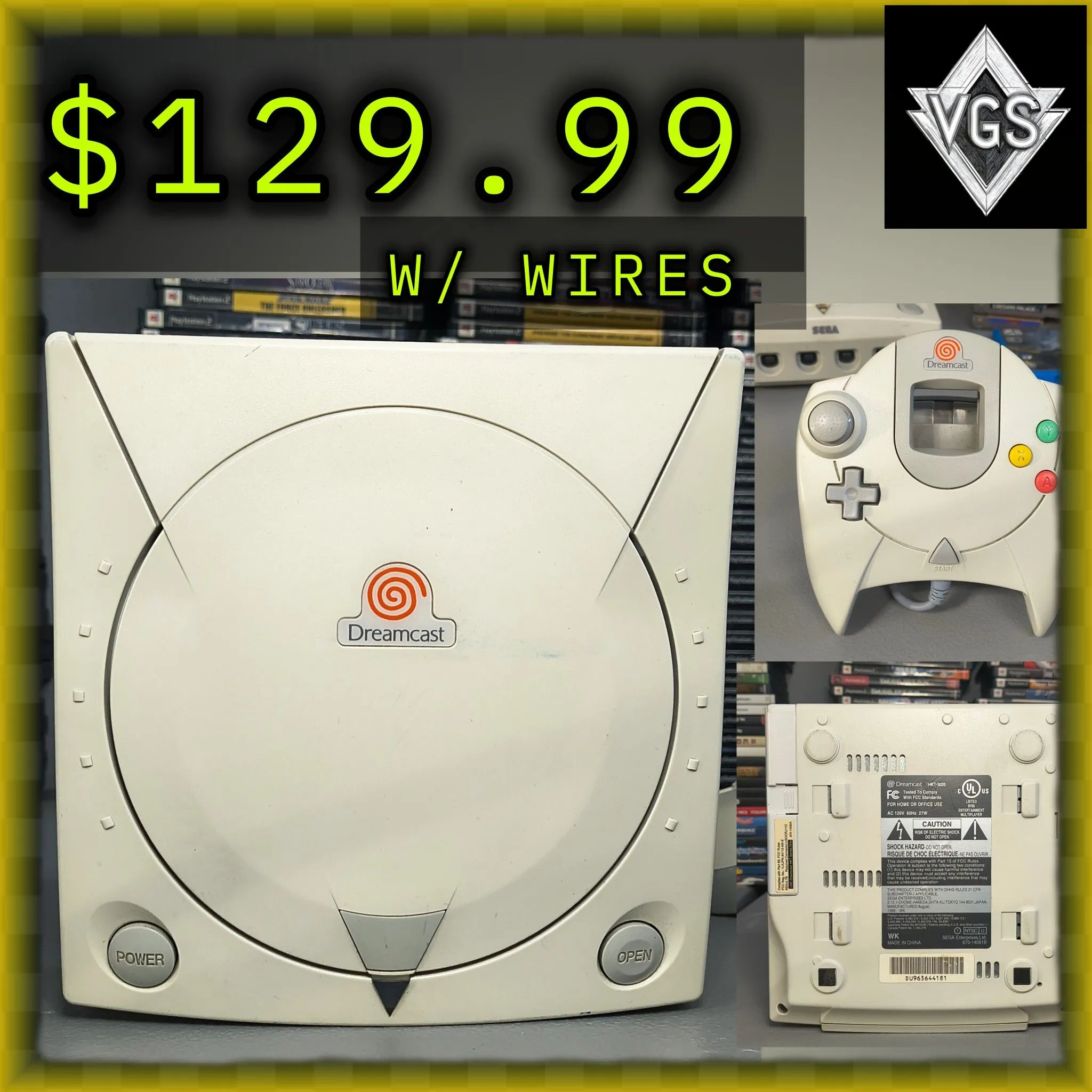 Product image for Sega Dreamcast Console (W / Controller + Wires)
