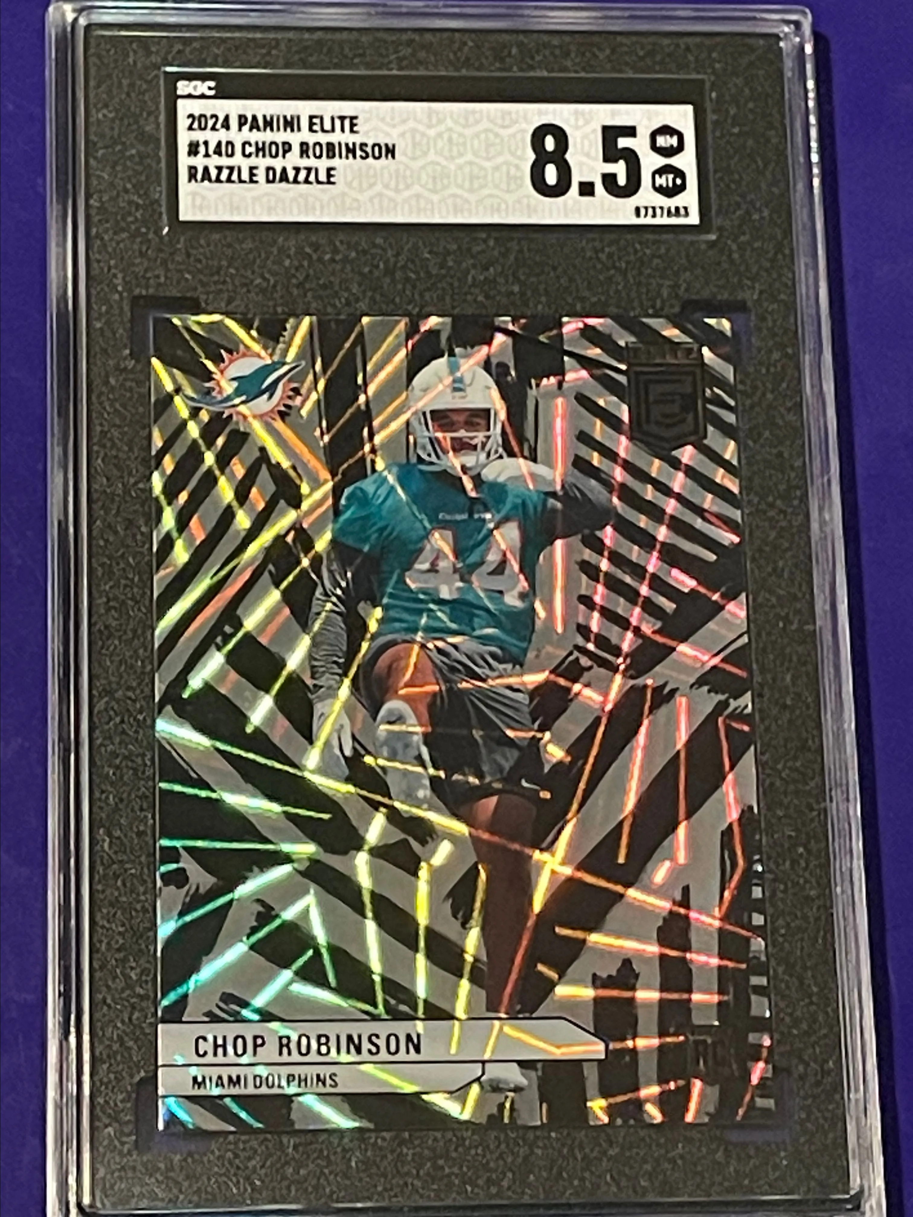 Product image for 2024 Panini Elite Chop Robinson SGC Razzle Dazzle 8.5 SSP Case hit