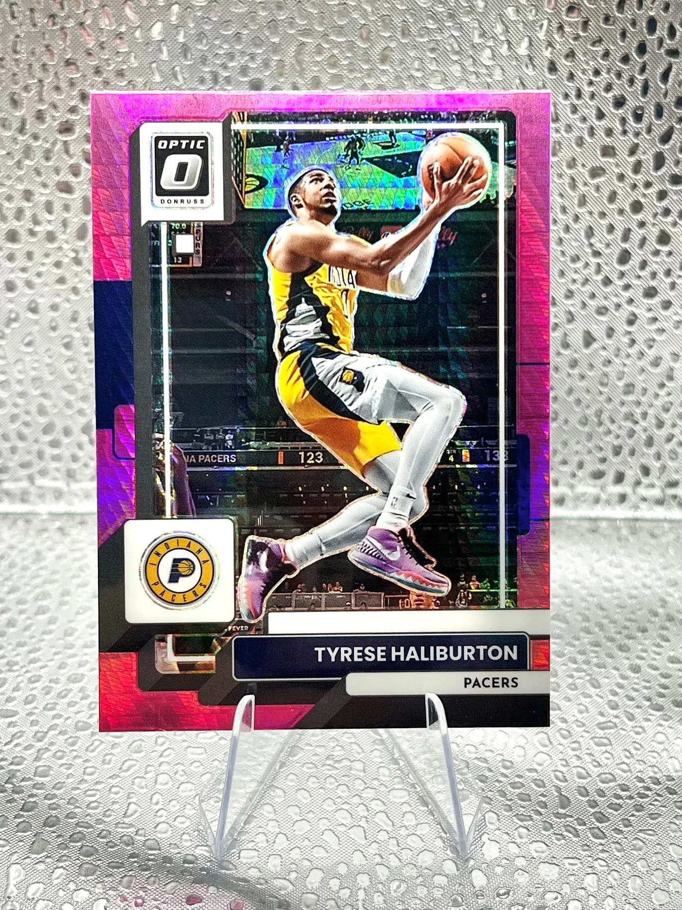 Product image for 2022-23 Donruss Optic Basketball #99 Tyrese Haliburton Pink Hyper Prizm Pacers