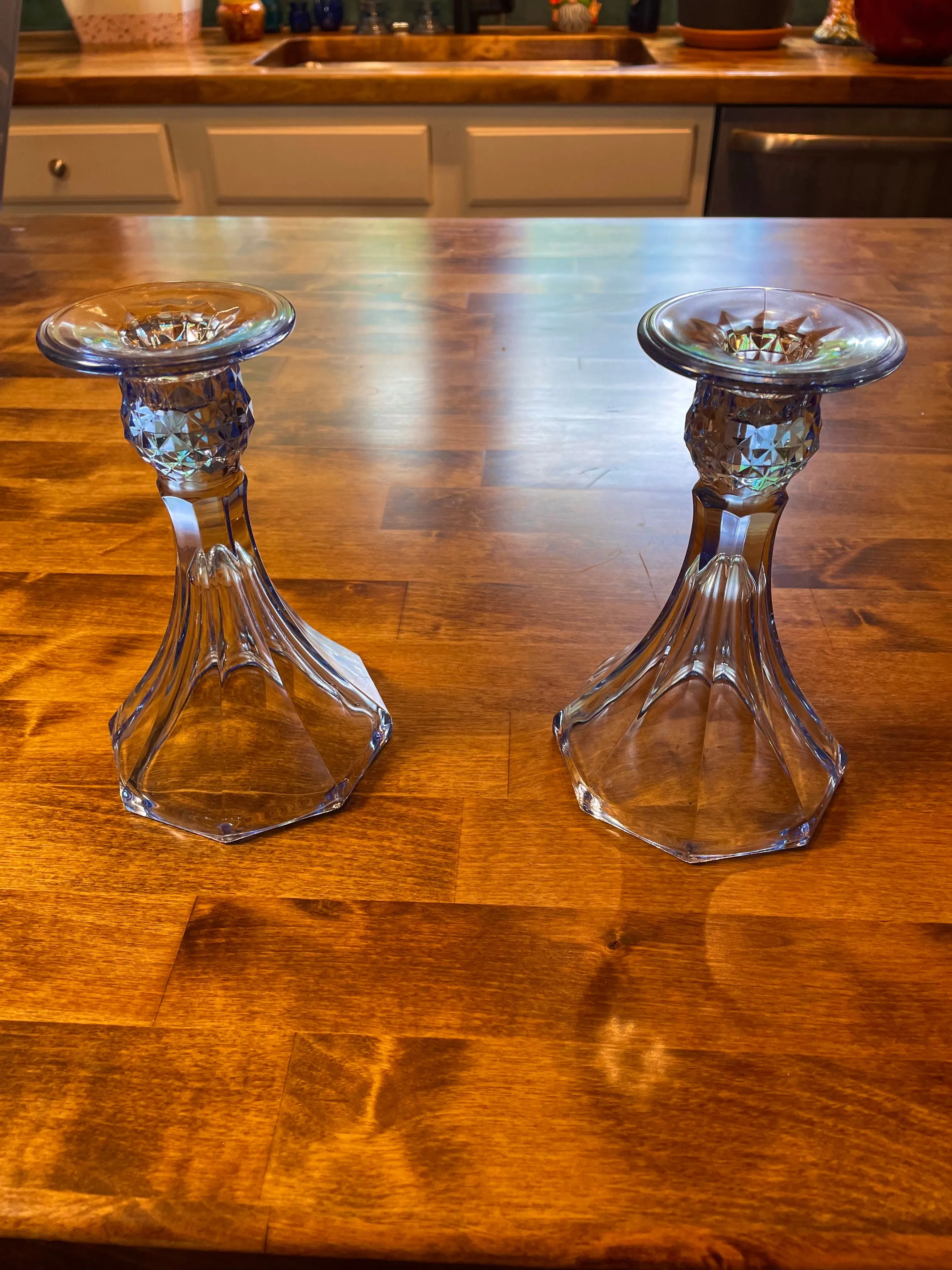 Product image for 2 Light Bluish Purple Glass Candlestick Holders